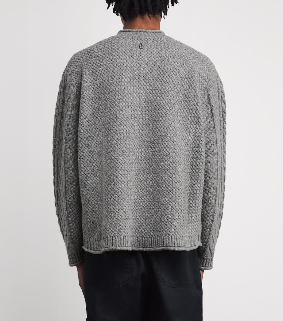 Wool-Blend Textured Cardigan GRAY Image 4