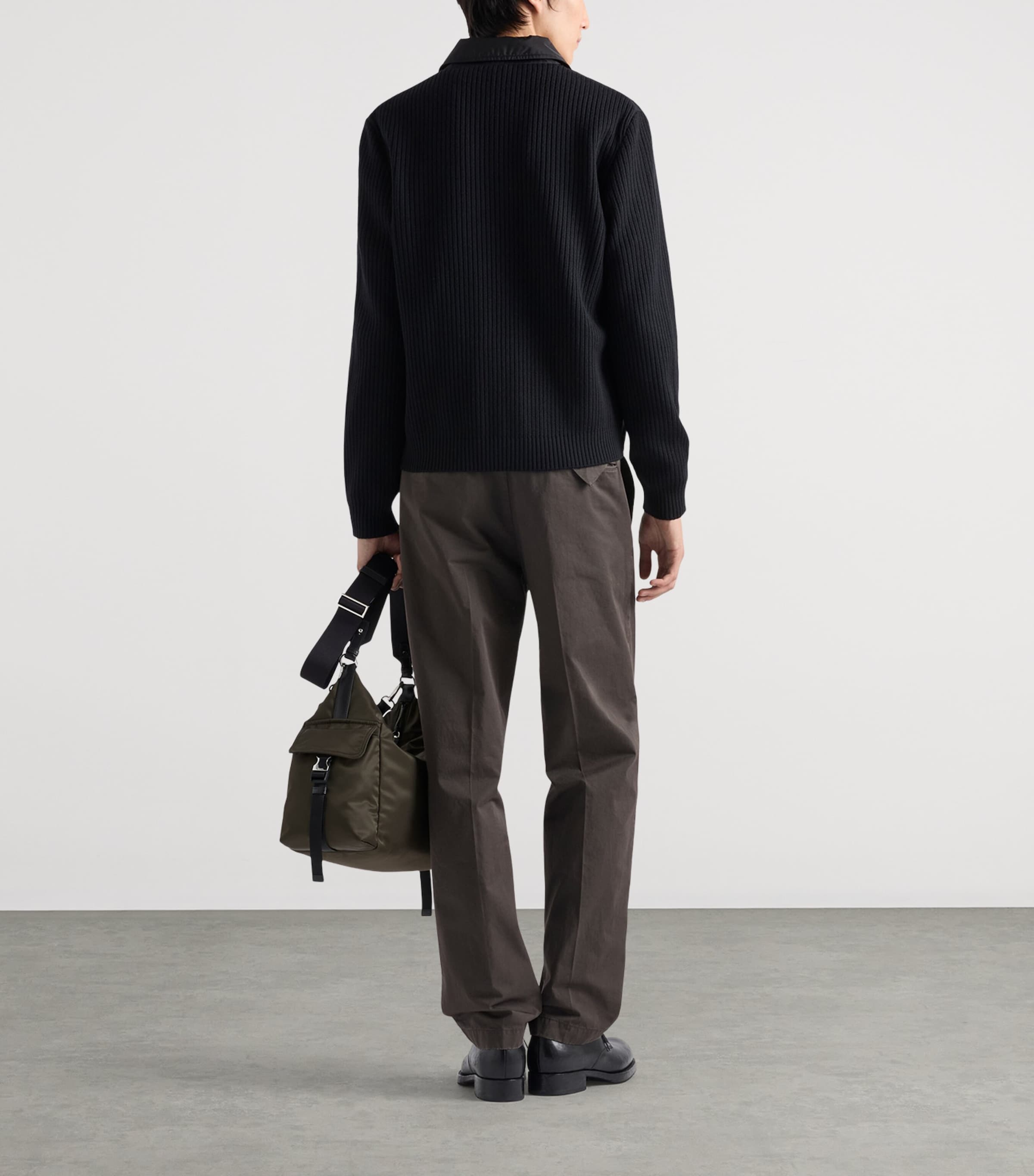 Prada Mens Wool-Sleeve Re-Nylon Jacket Black Image 5