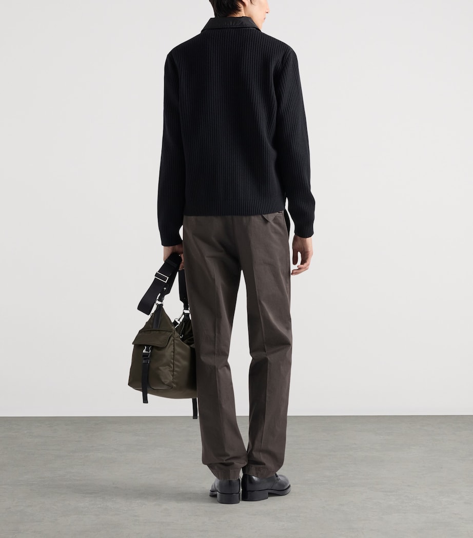 Prada Mens Wool-Sleeve Re-Nylon Jacket Black Image 5