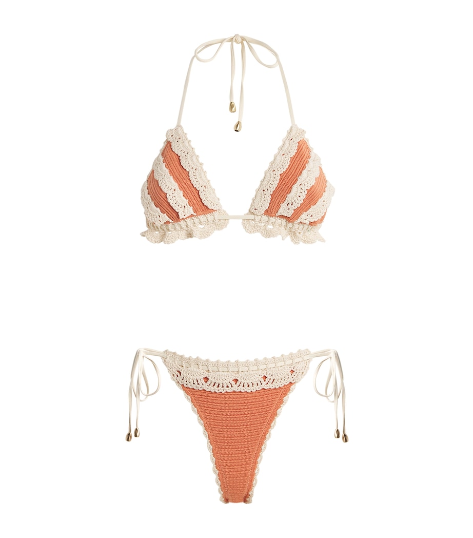 Zimmermann Womens Cotton Knitted Wylie Bikini Coral Image 1