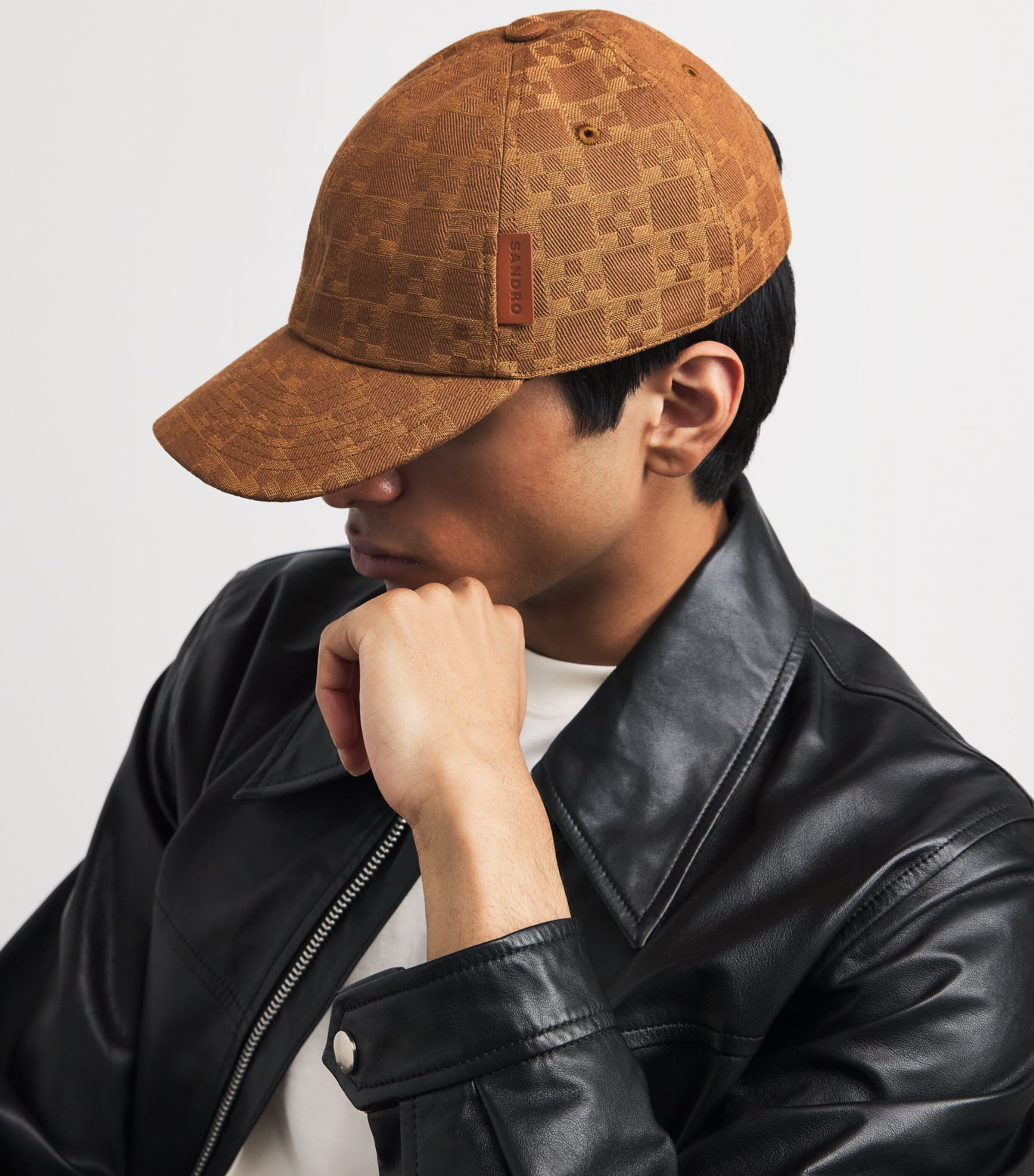 Sandro Paris Cotton Jacquard Cap Camel Image 2
