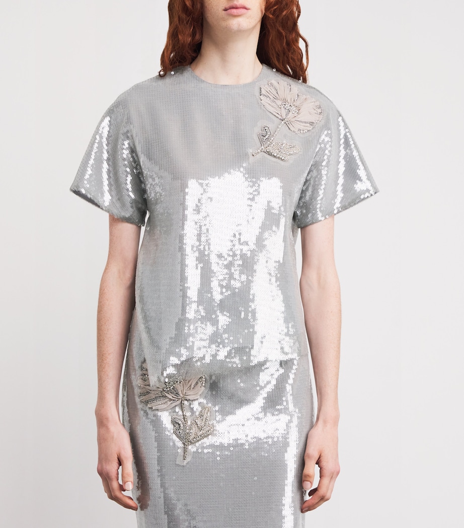 Sequin Floral Sammie Top SILVER Image 3