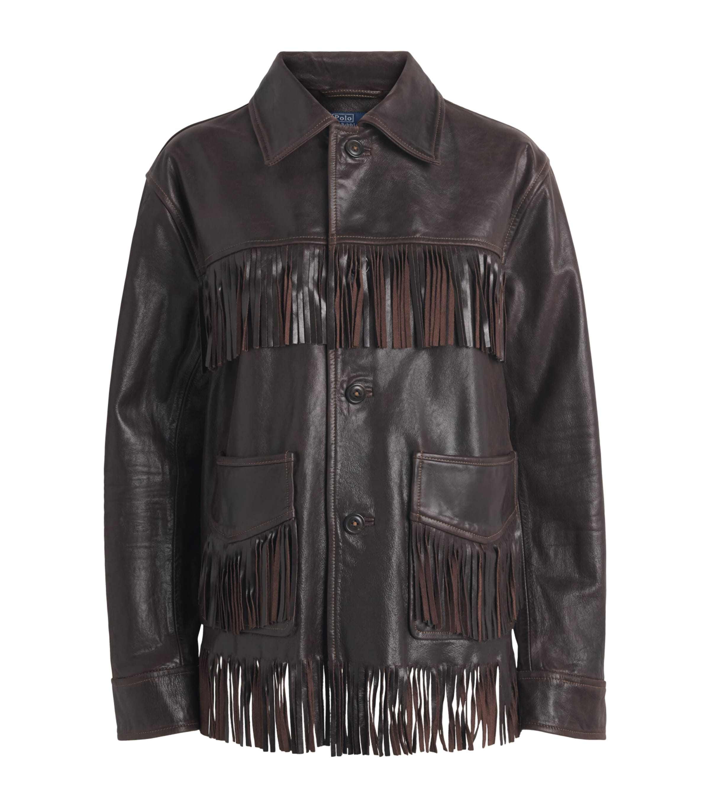 Polo Ralph Lauren Womens Fringed Leather Jacket Dark Chocolate Image 1