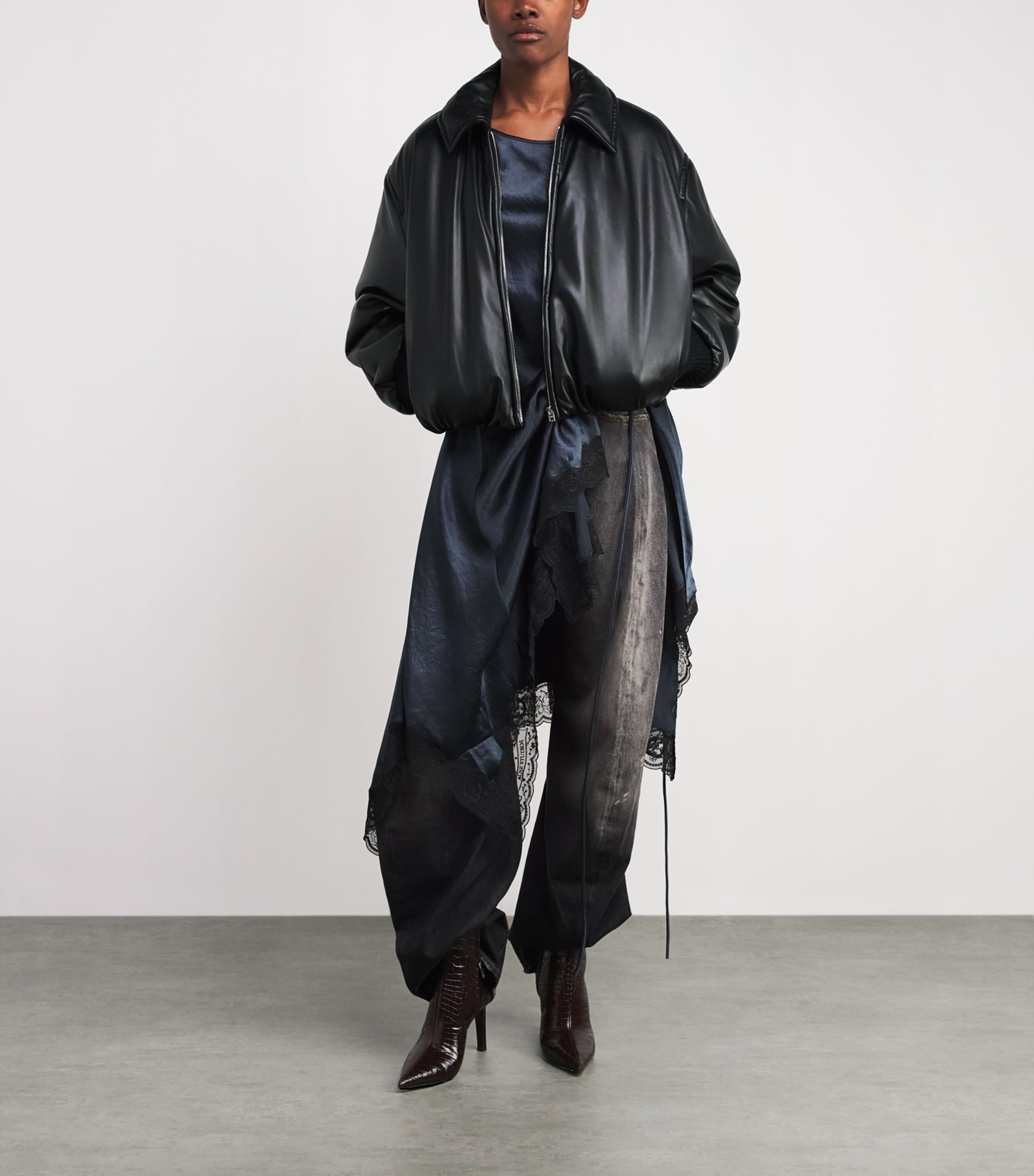 Faux Leather Bomber Jacket BLACK Image 2