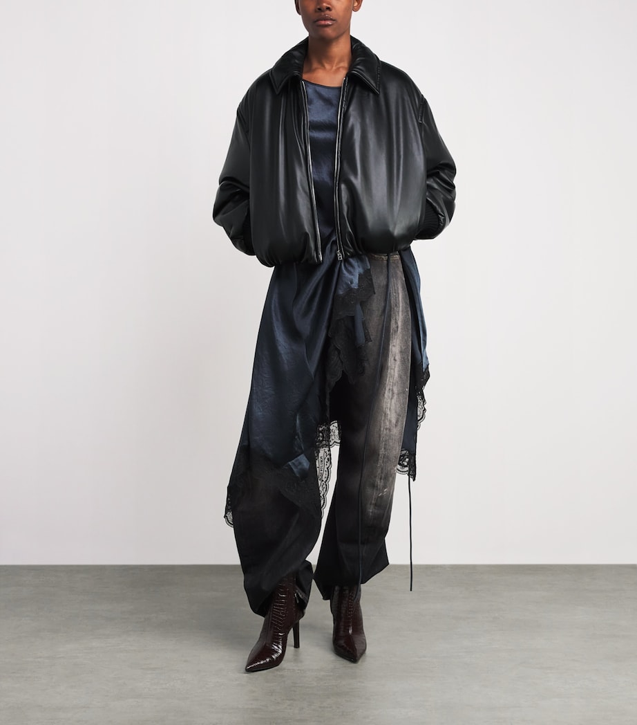 Faux Leather Bomber Jacket BLACK Image 2