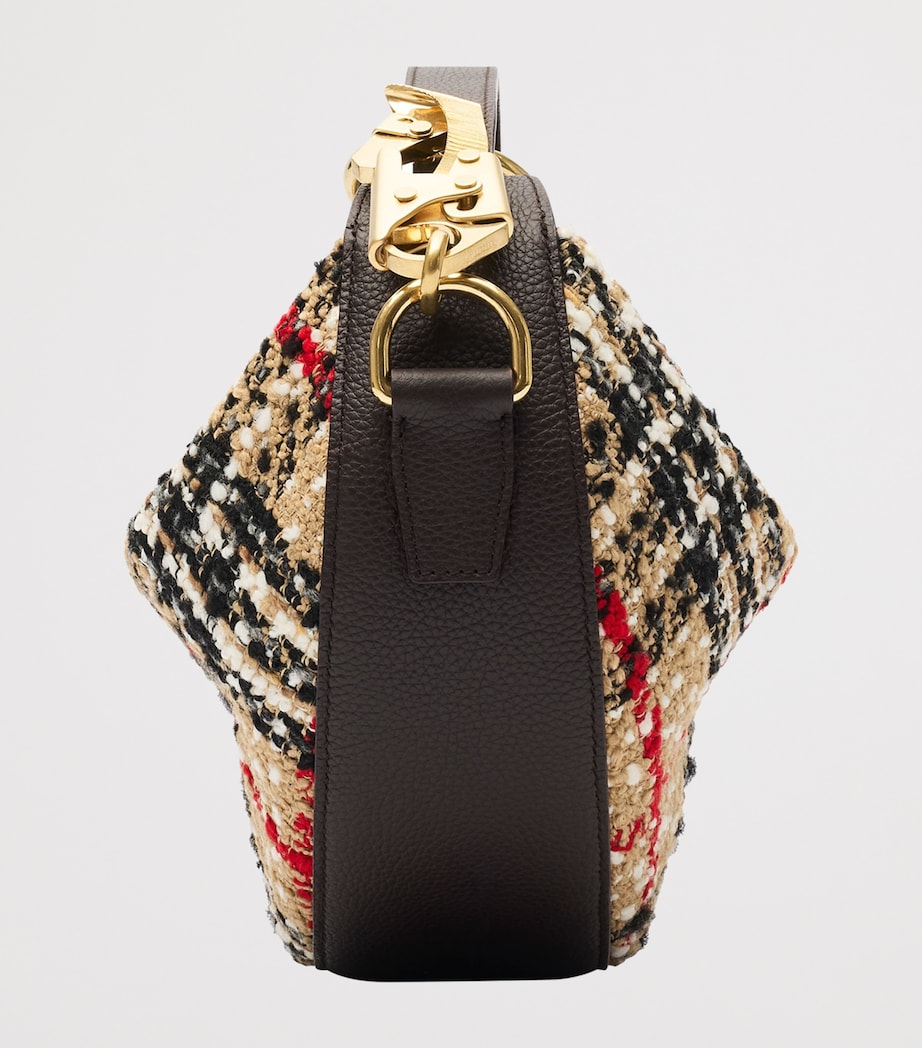 Leather and Bouclé Knight Arc Shoulder Bag SAND Image 4