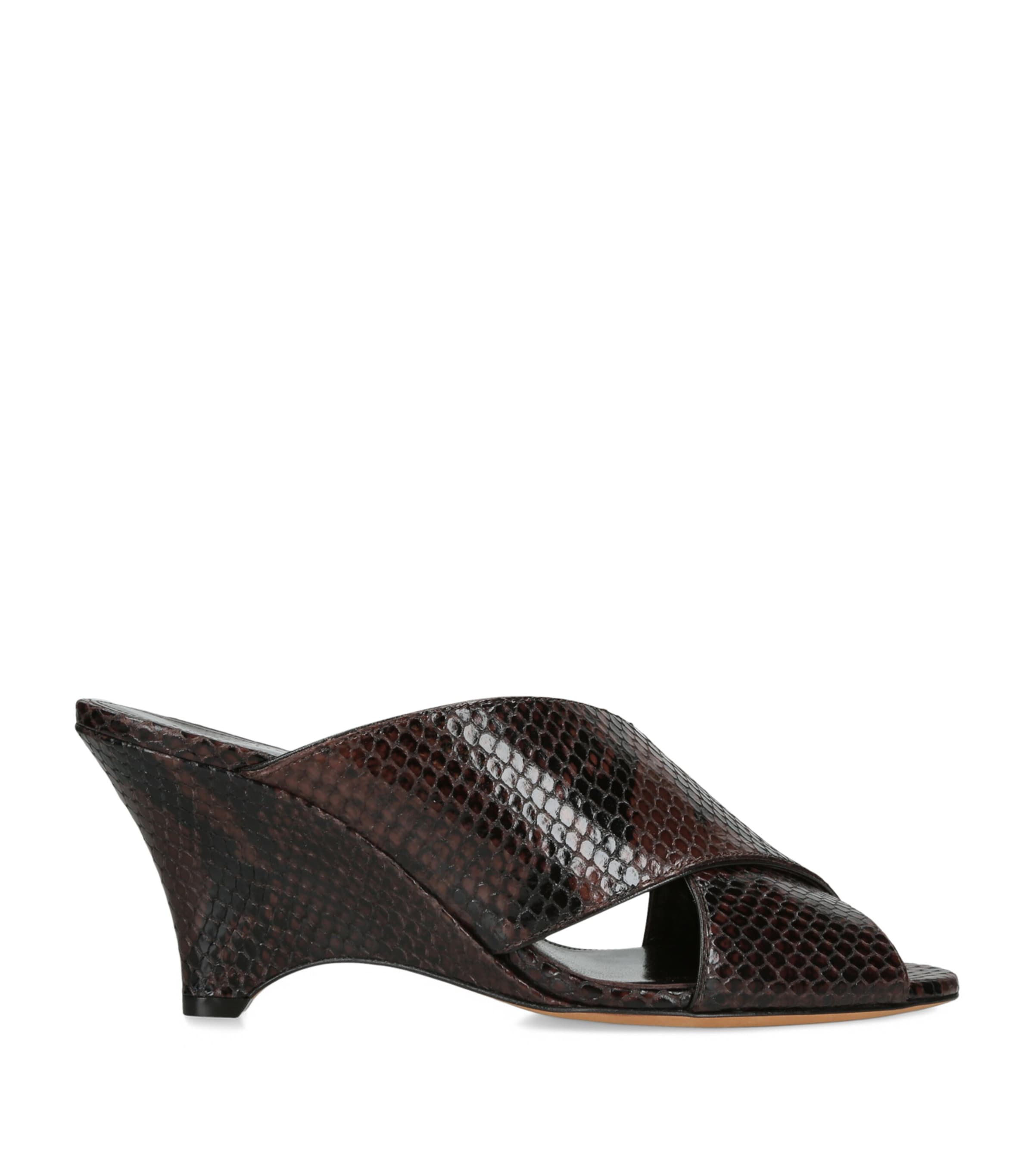 Le Monde Beryl Leather Sneak-Effect Luca Mules 70 Dark Brown Image 1