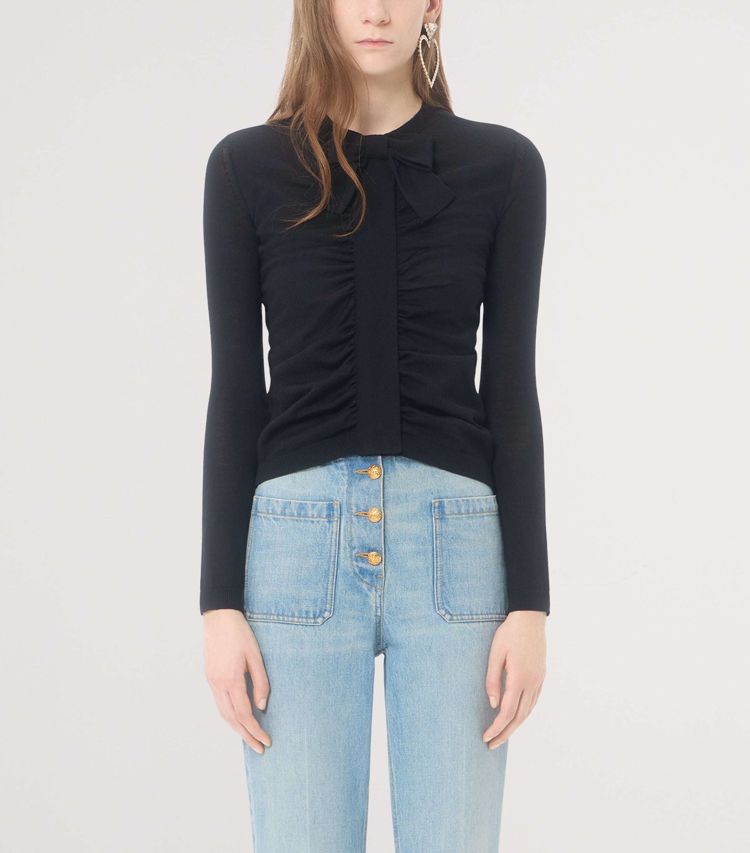 Valentino Womens Ruched Bow-Detail Cardigan Image 2