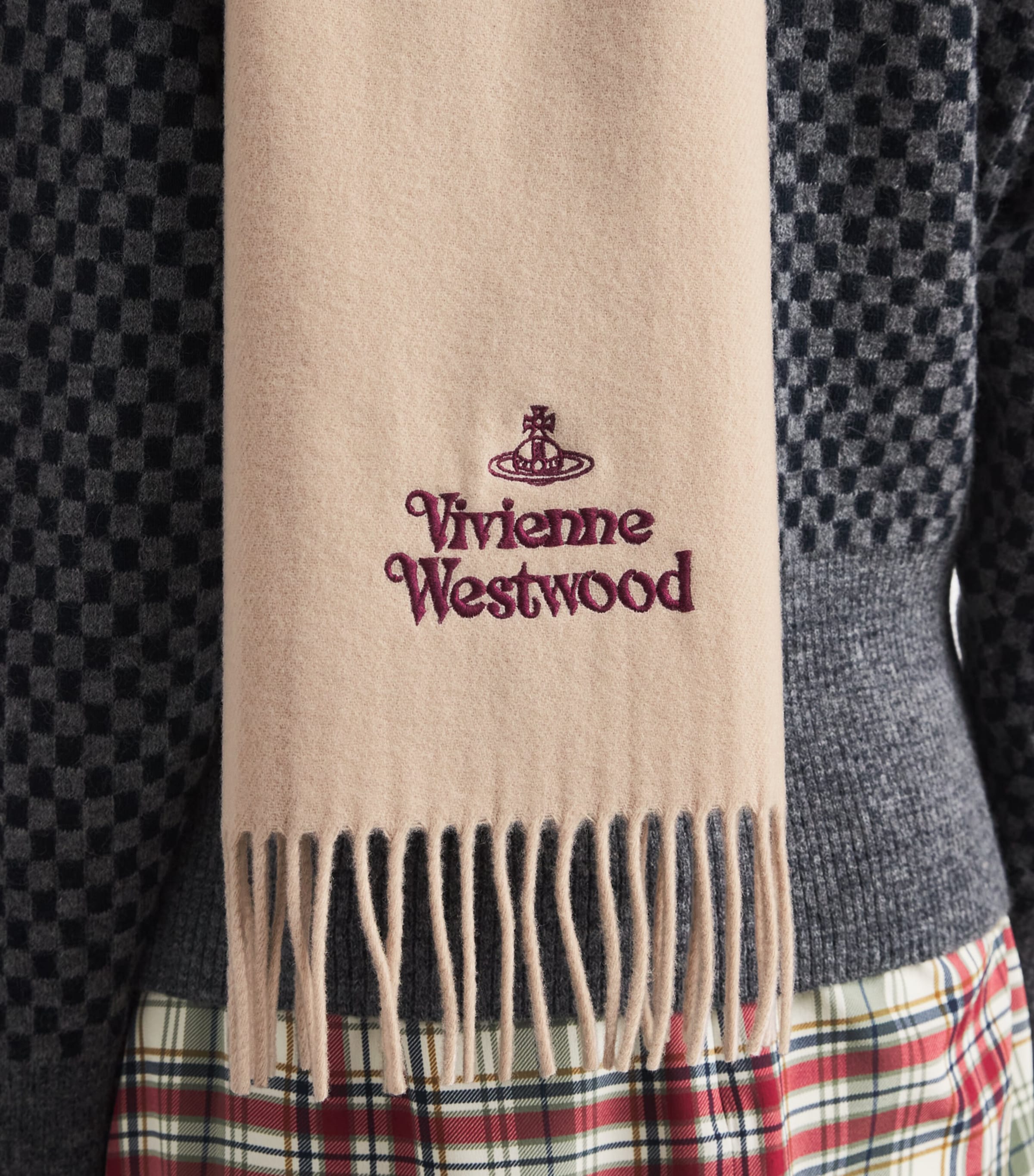 Vivienne Westwood Wool Embroidered Logo Scarf Beige Image 3