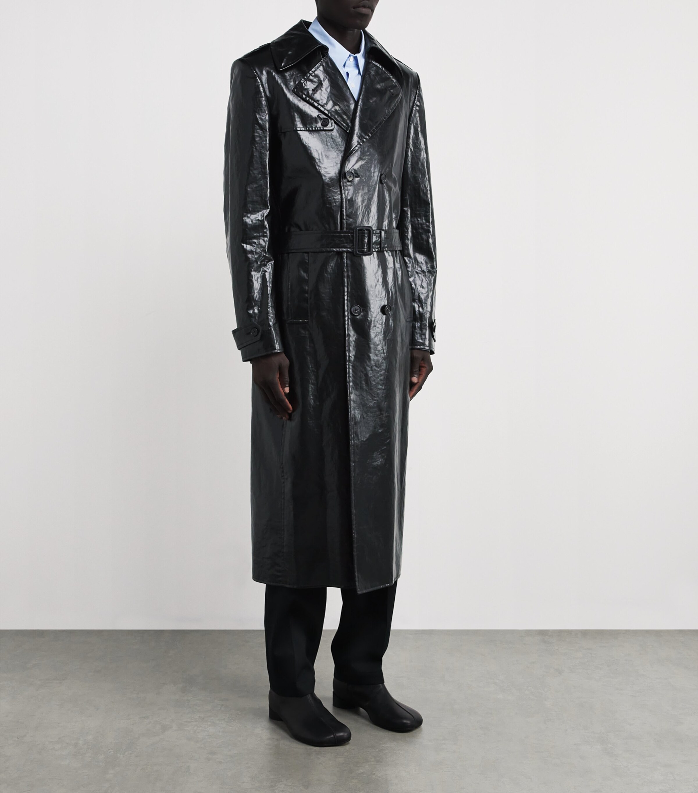 MM6 Maison Margiela Mens Linen Coated Trench Coat Black Image 3