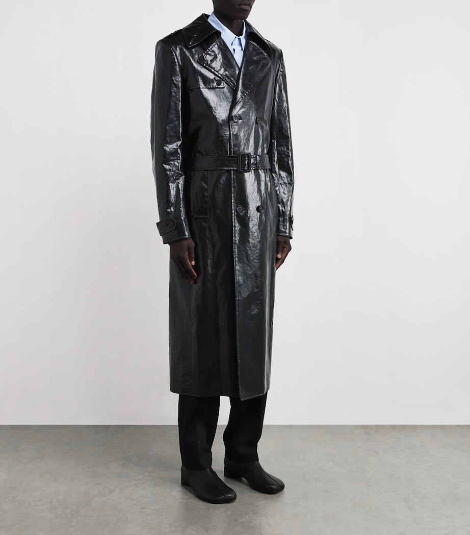 MM6 Maison Margiela Mens Linen Coated Trench Coat Black Image 3