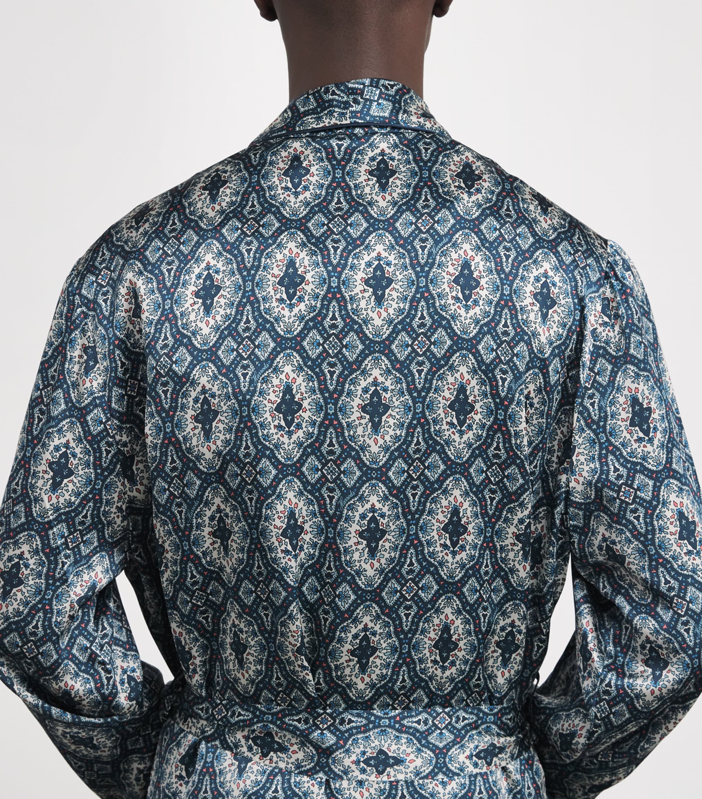 Silk Tile Print Night Robe NAVY Image 4