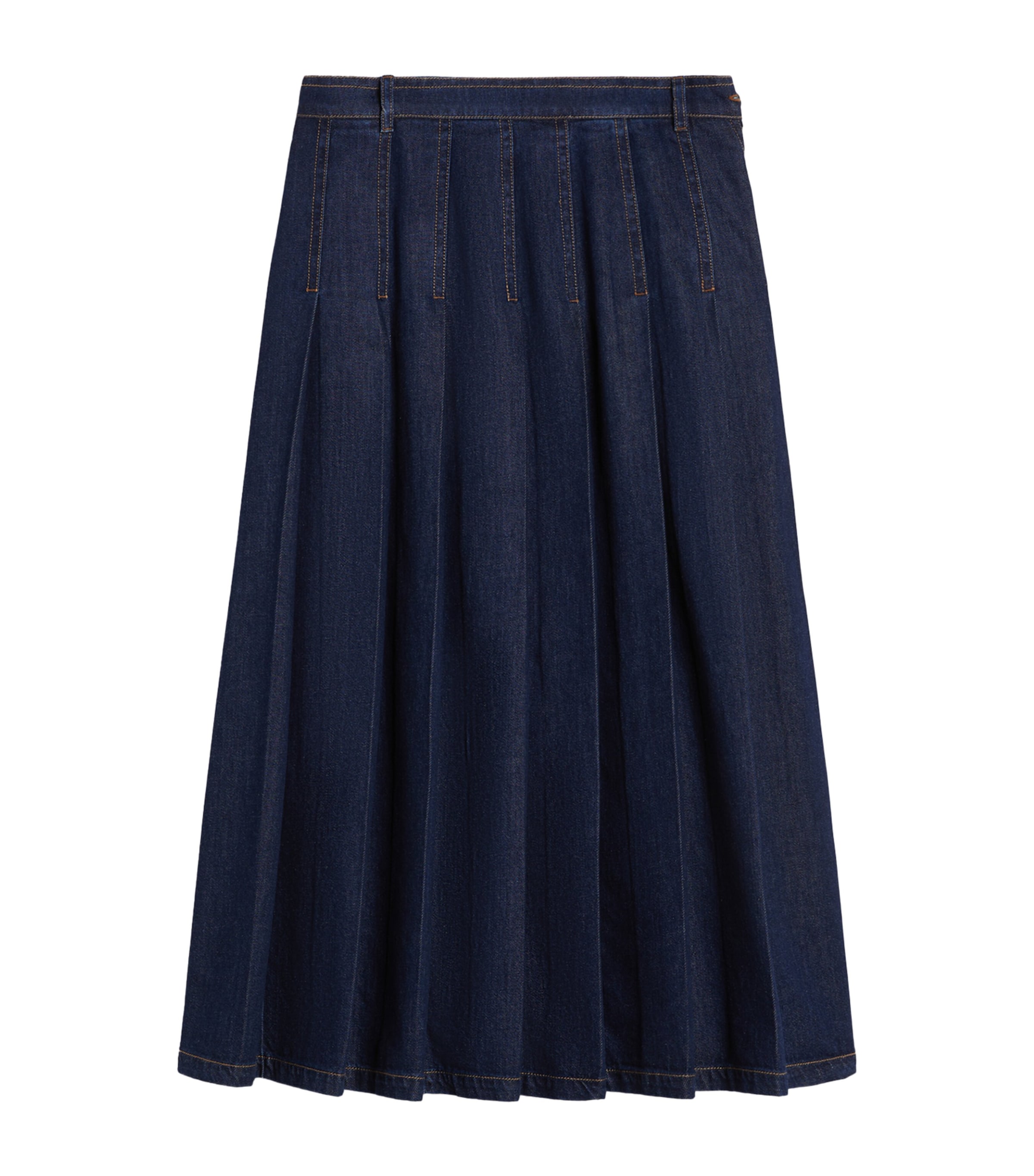 Denim Pleated Midi Skirt