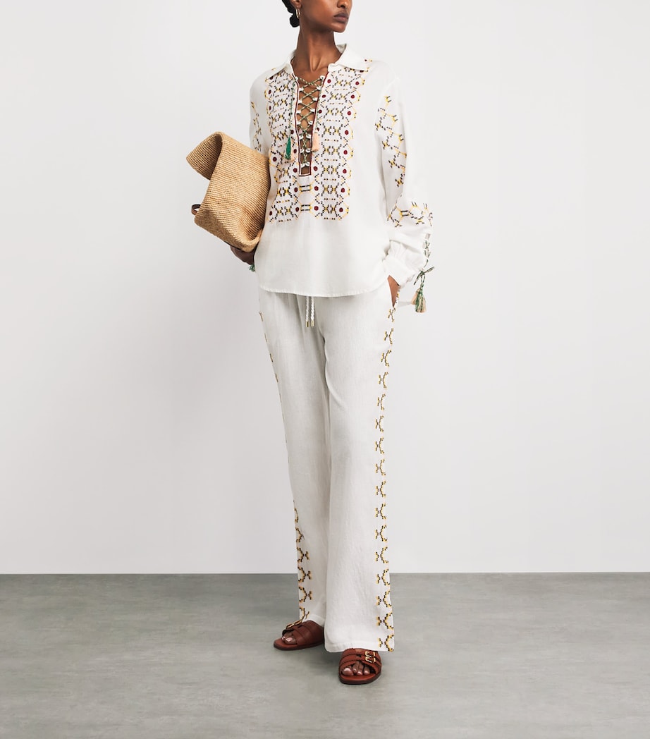 Melissa Odabash Womens Cotton-Linen Elvie Drawstring Trousers White/yellow Image 2
