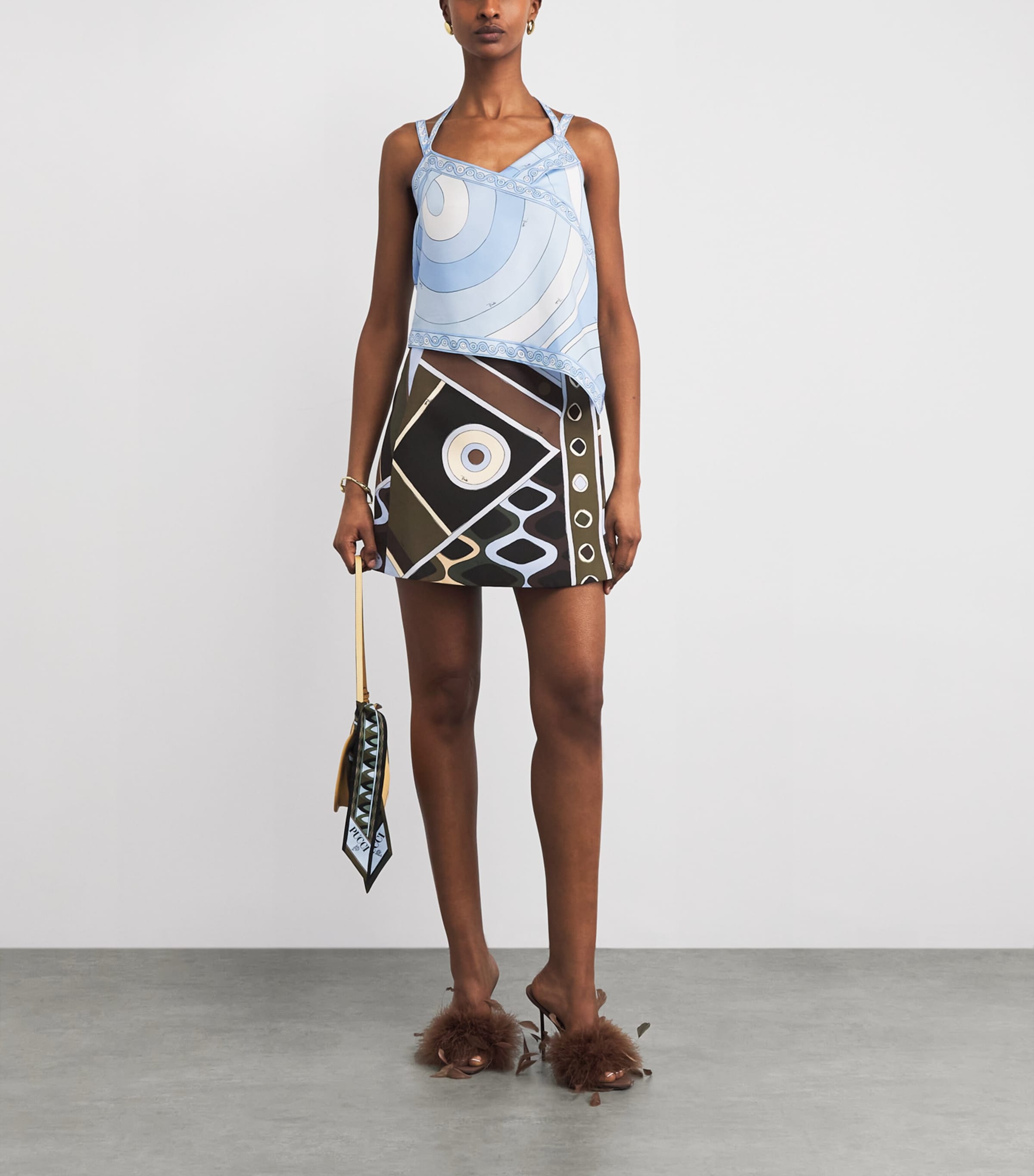 PUCCI Womens Wool Vivara Mini Skirt Khaki Image 2