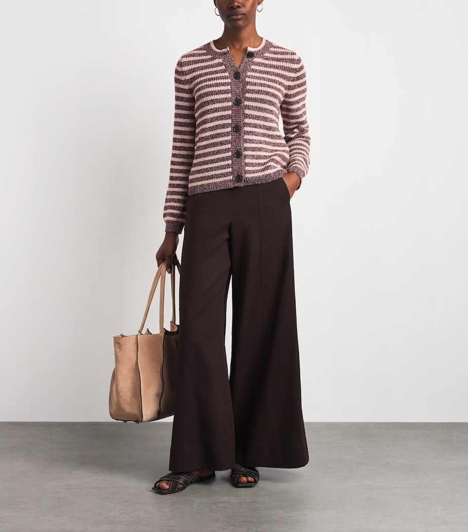 ME+EM Womens Organic Cotton Stripe Cardigan Cinnamon Brown Multi Image 2