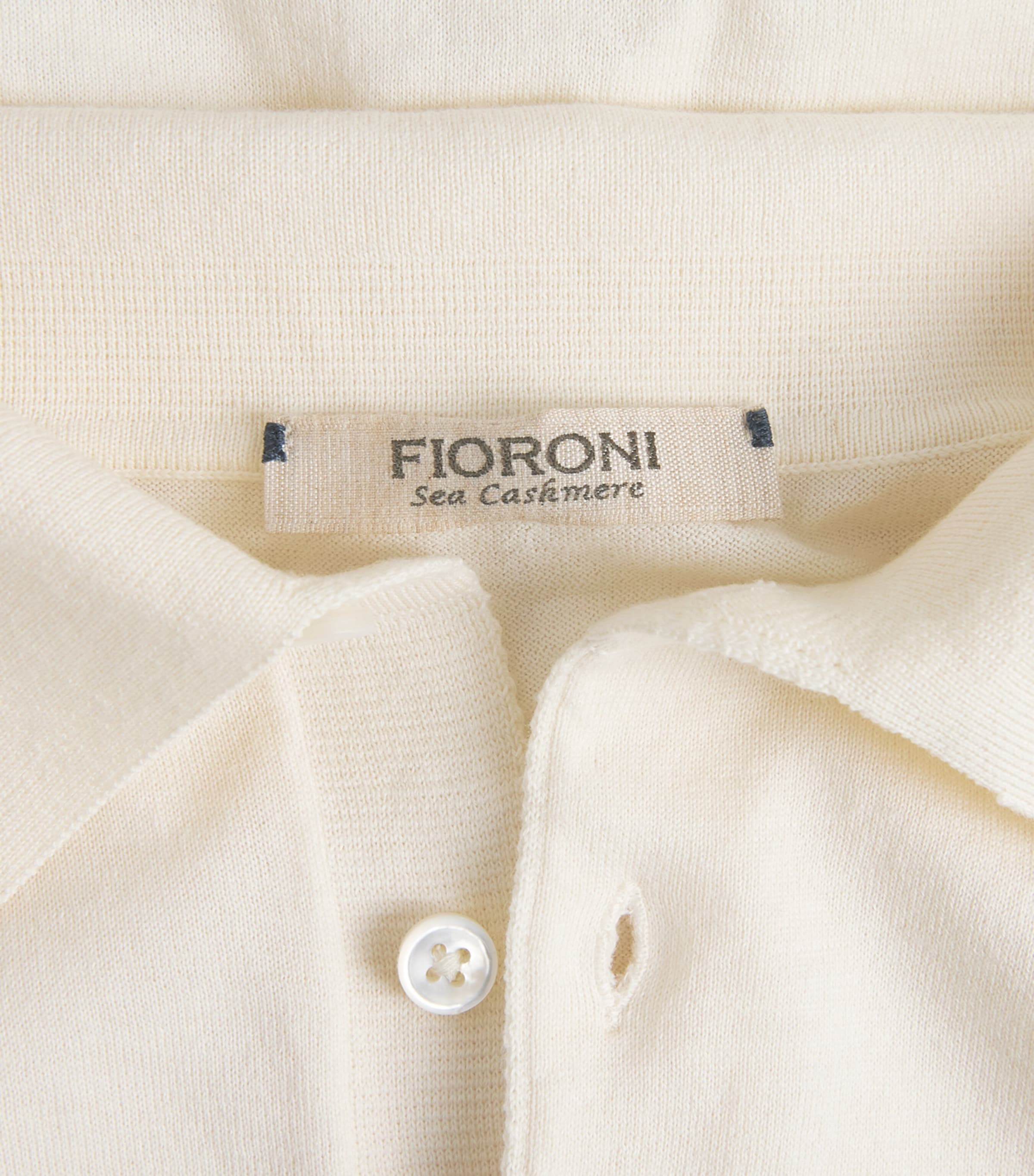 Fioroni Cashmere Mens Cotton-Cashmere Polo Shirt Bianco Image 6