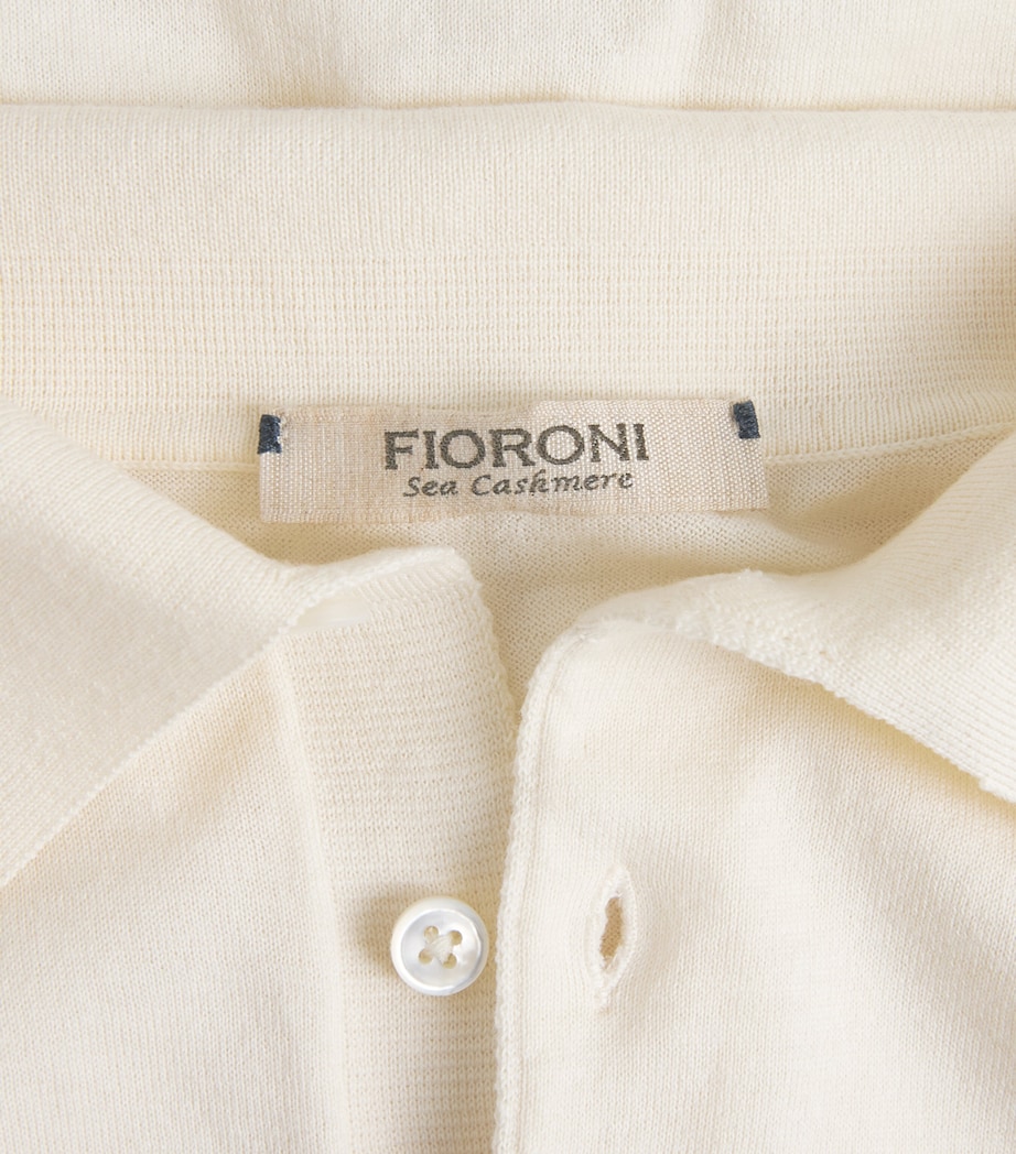 Fioroni Cashmere Mens Cotton-Cashmere Polo Shirt Bianco Image 6