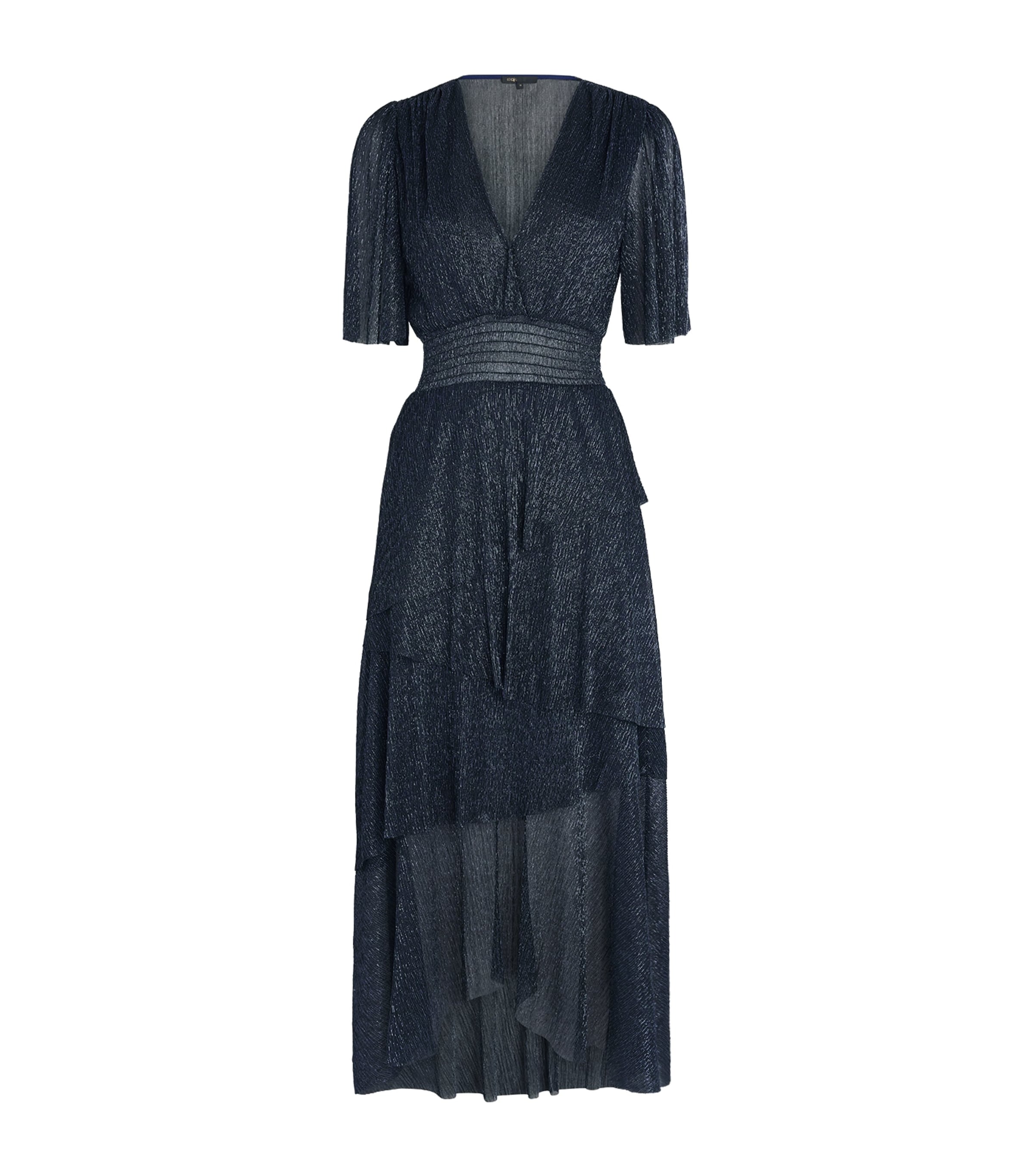 Maje Womens Metallic Pleated Midi Dress Navy Image 1