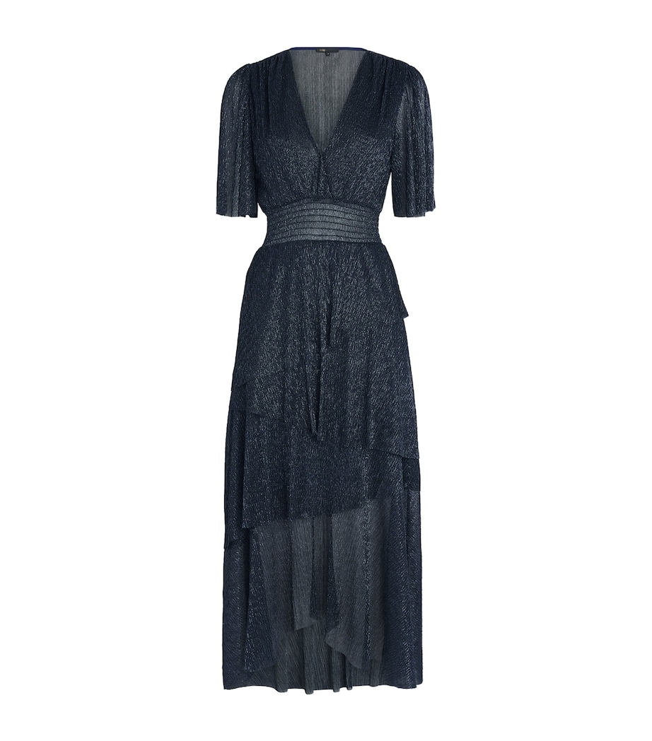 Maje Womens Metallic Pleated Midi Dress Navy Image 1