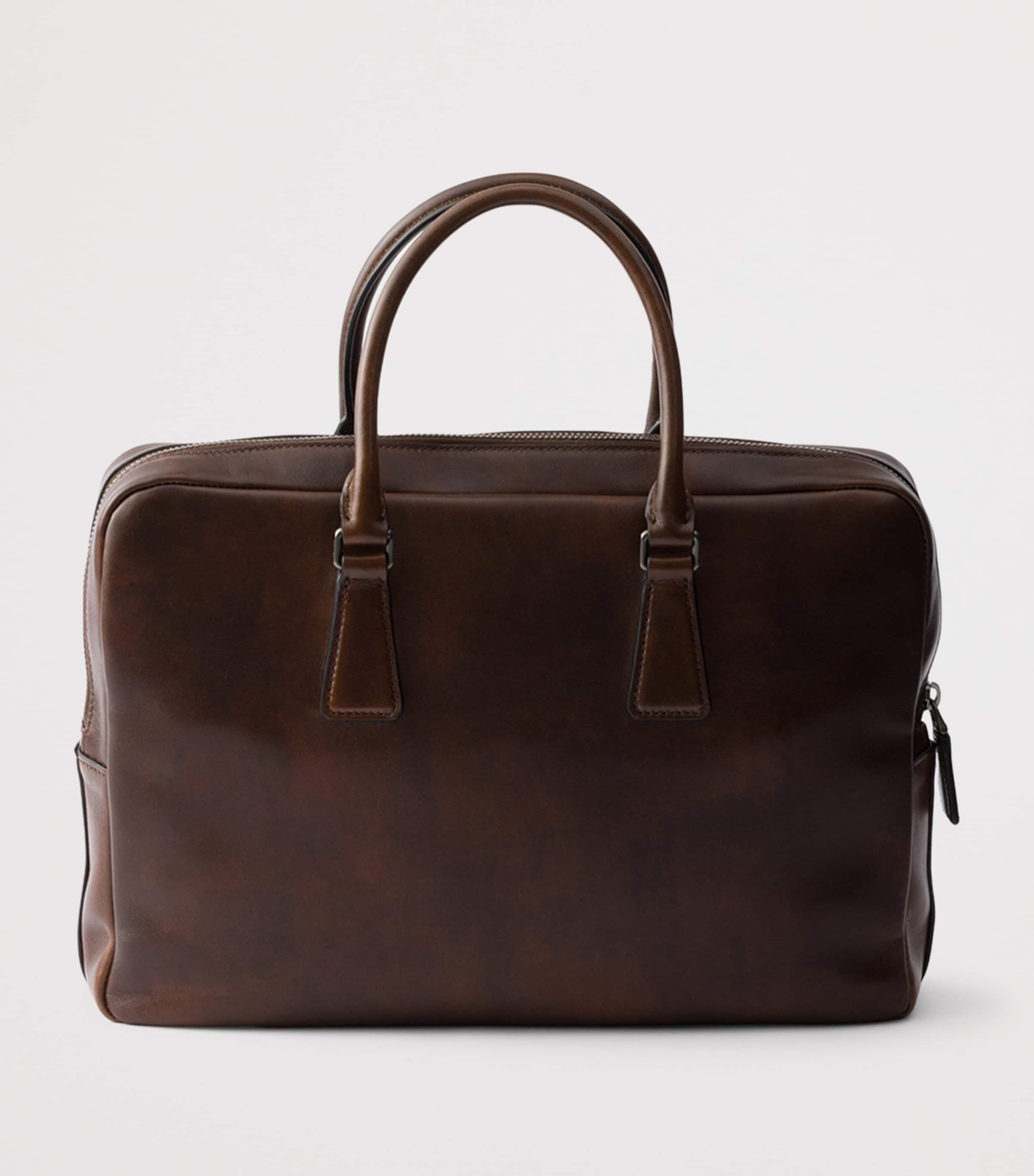 Prada Leather Logo Briefcase Brown Image 3