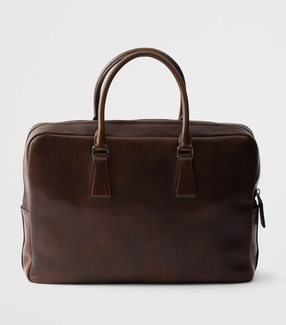 Prada Leather Logo Briefcase Brown Image 3