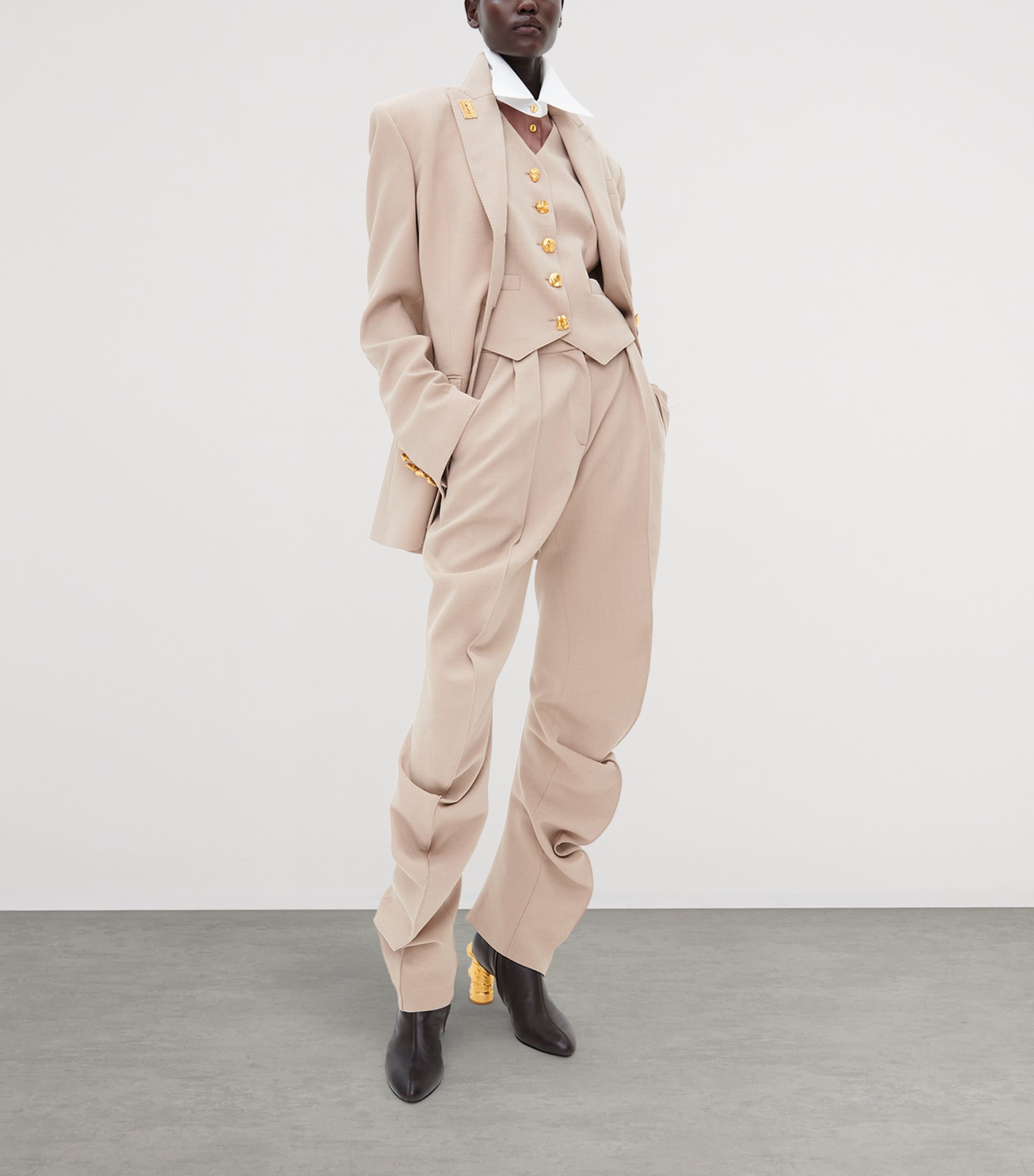 Schiaparelli Womens Wool-Blend Demi-Lune Trousers Beige Image 2