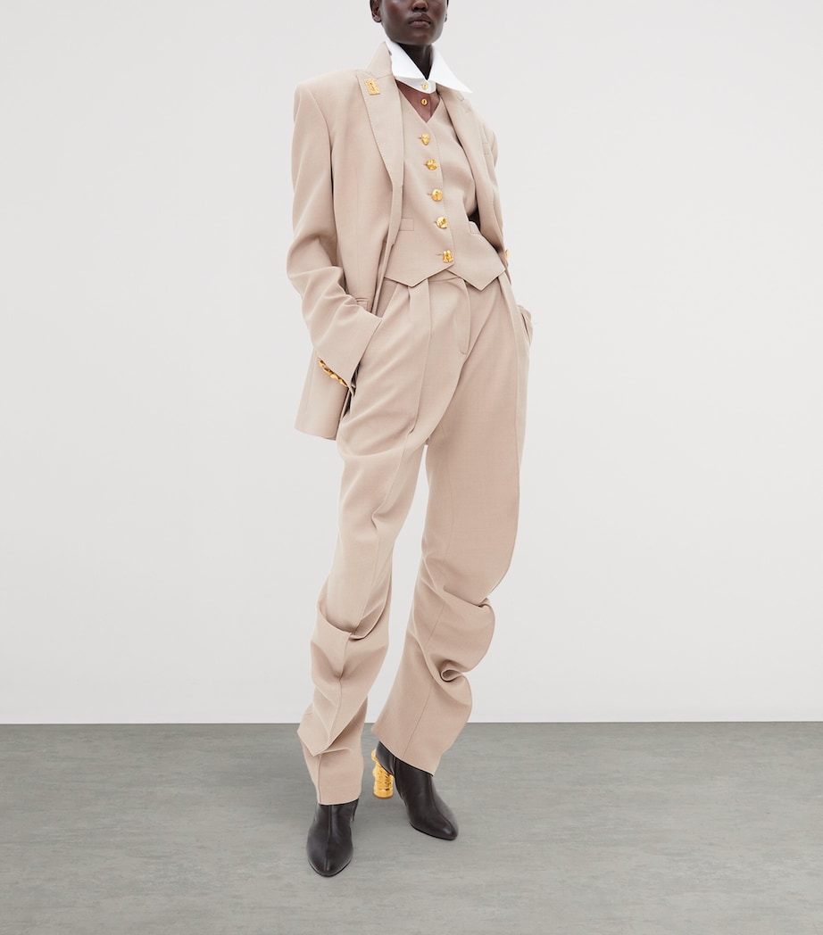 Schiaparelli Womens Wool-Blend Demi-Lune Trousers Beige Image 2
