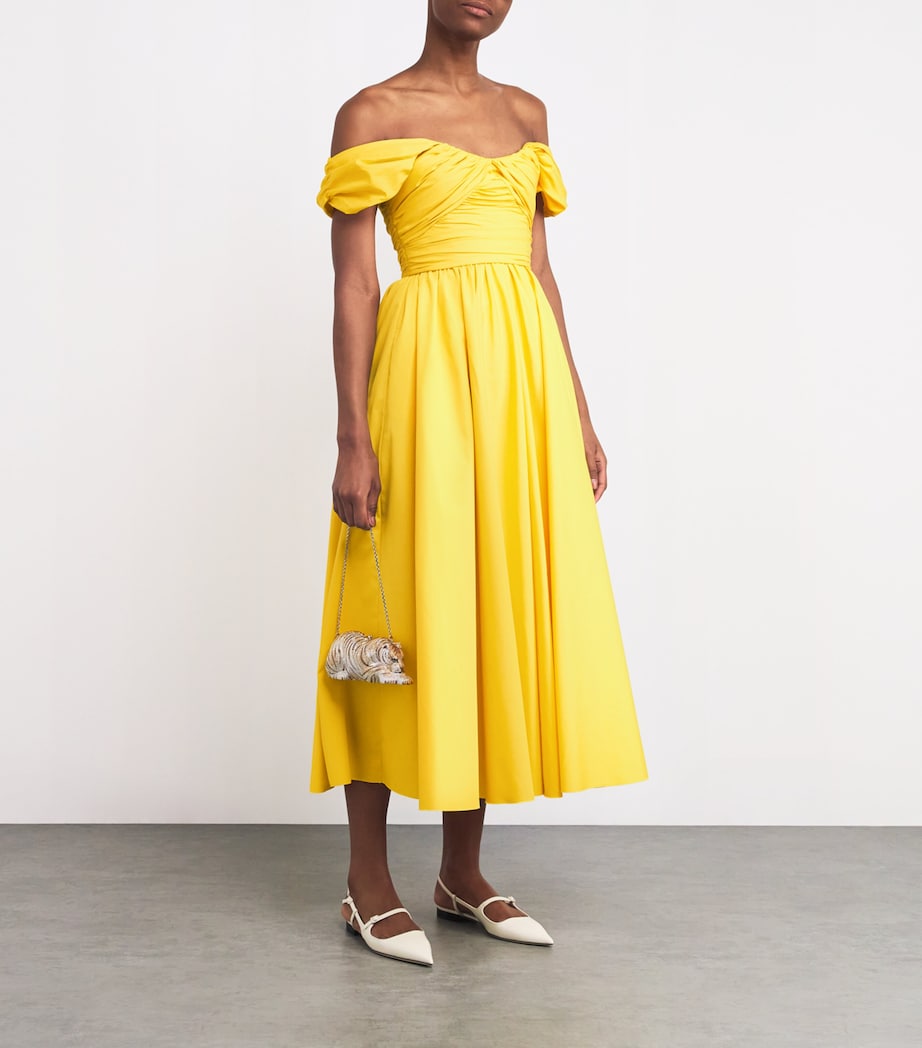 Giambattista Valli Womens Cotton Off-The-Shoulder Midi Dress Yellow Image 2