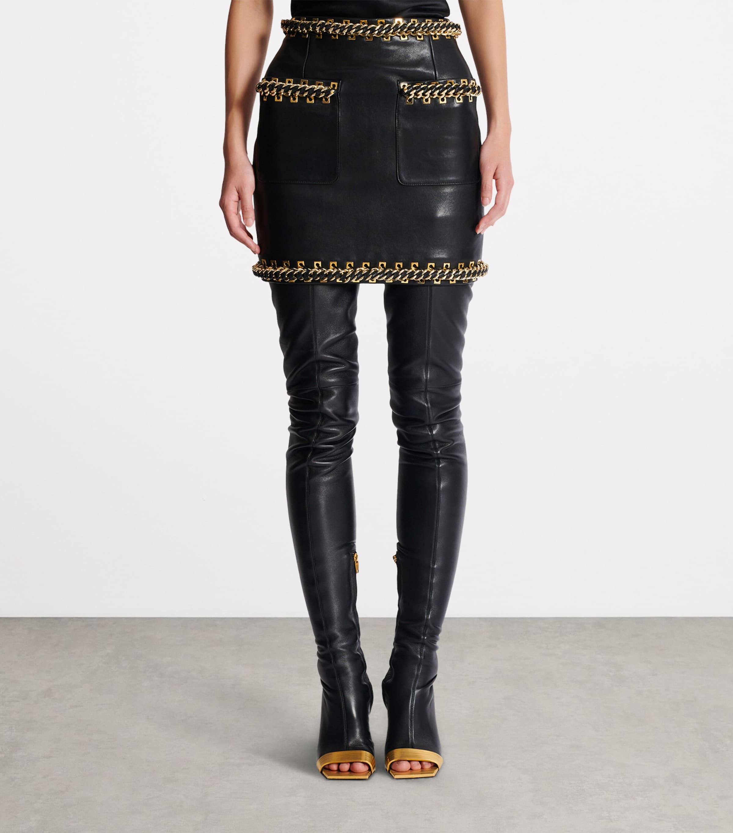 Lambskin Embellished Mini Skirt EAD NOIR/OR Image 2