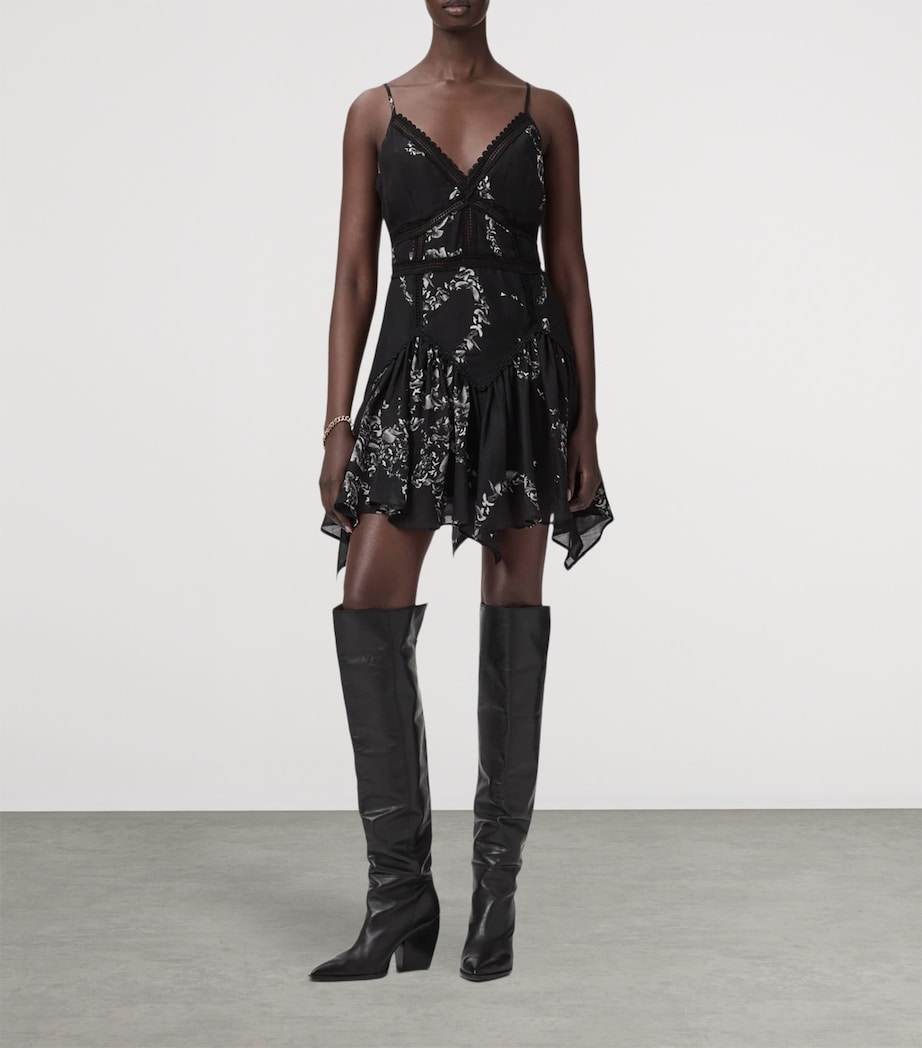 AllSaints Womens Lace-Trim Zia Mini Dress Flight Black Image 2