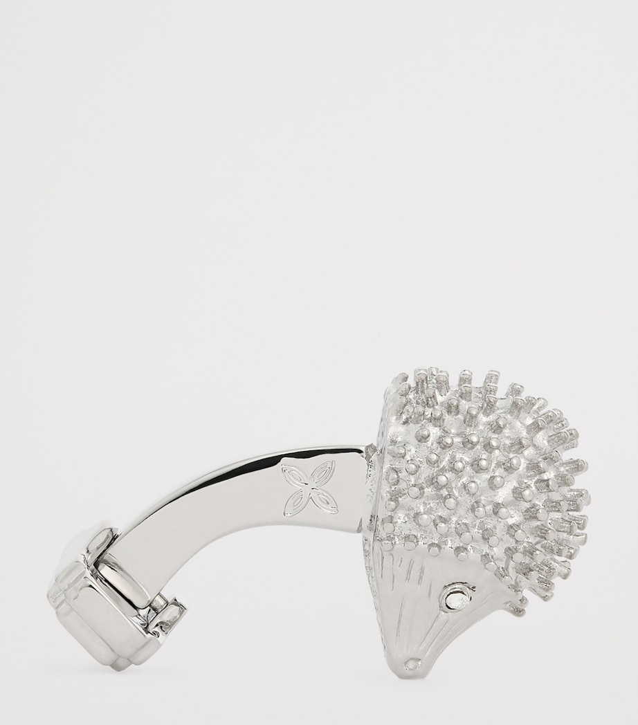 Palladium-Plated and Swarovski Crystal Hedgehog Cufflinks WHITE Image 4
