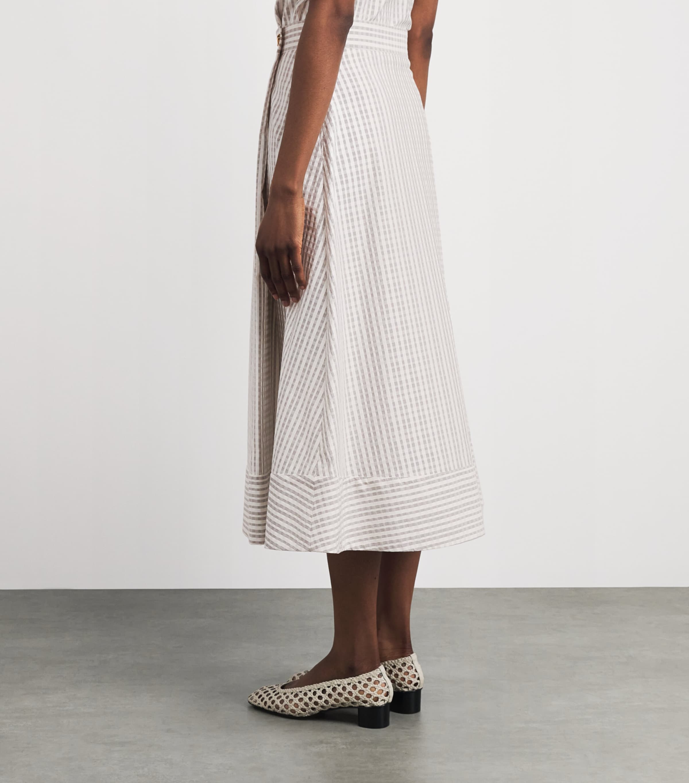 Agnona Womens Cotton-Silk Stripe Midi Skirt White Grey Grey Image 5