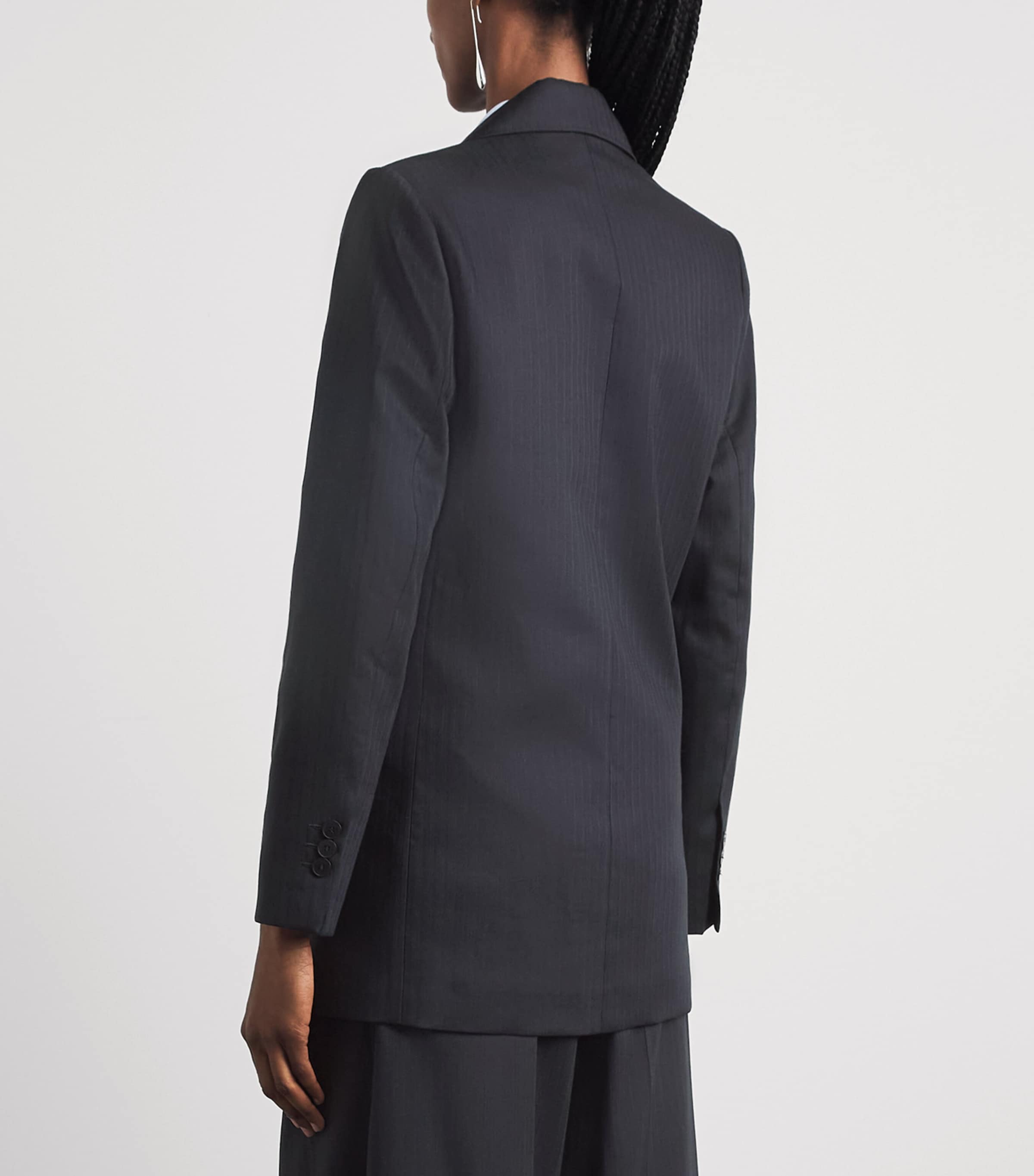 Sandro Paris Womens Wool-Blend Stripe Slim Blazer Navy Blue Image 5