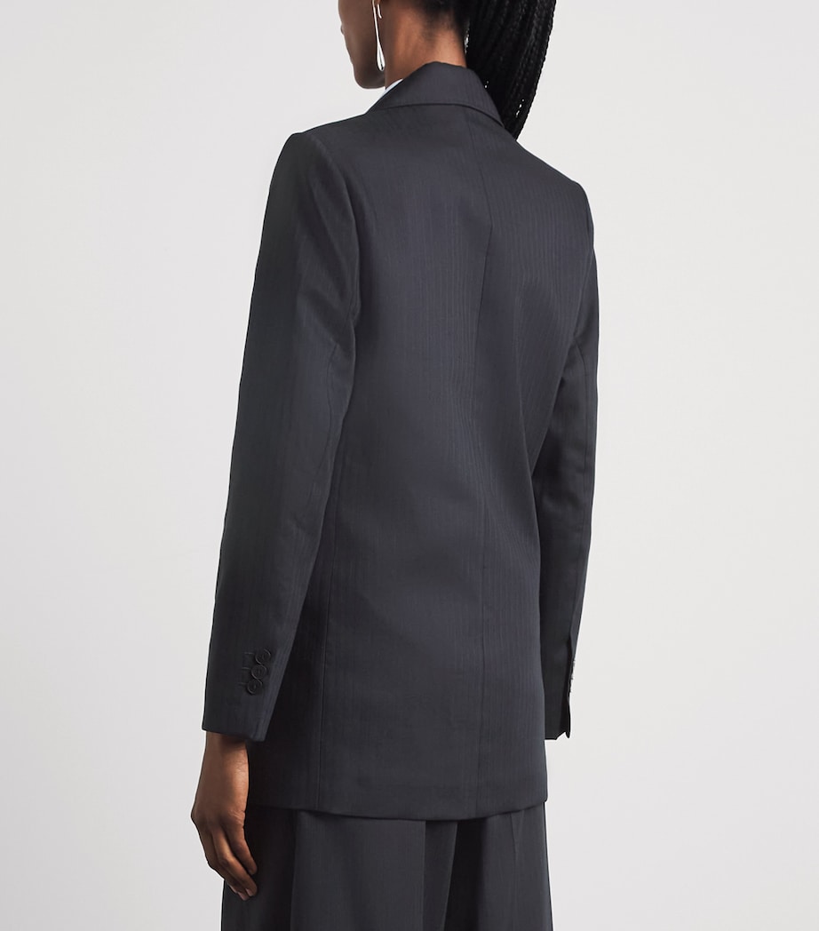 Sandro Paris Womens Wool-Blend Stripe Slim Blazer Navy Blue Image 5