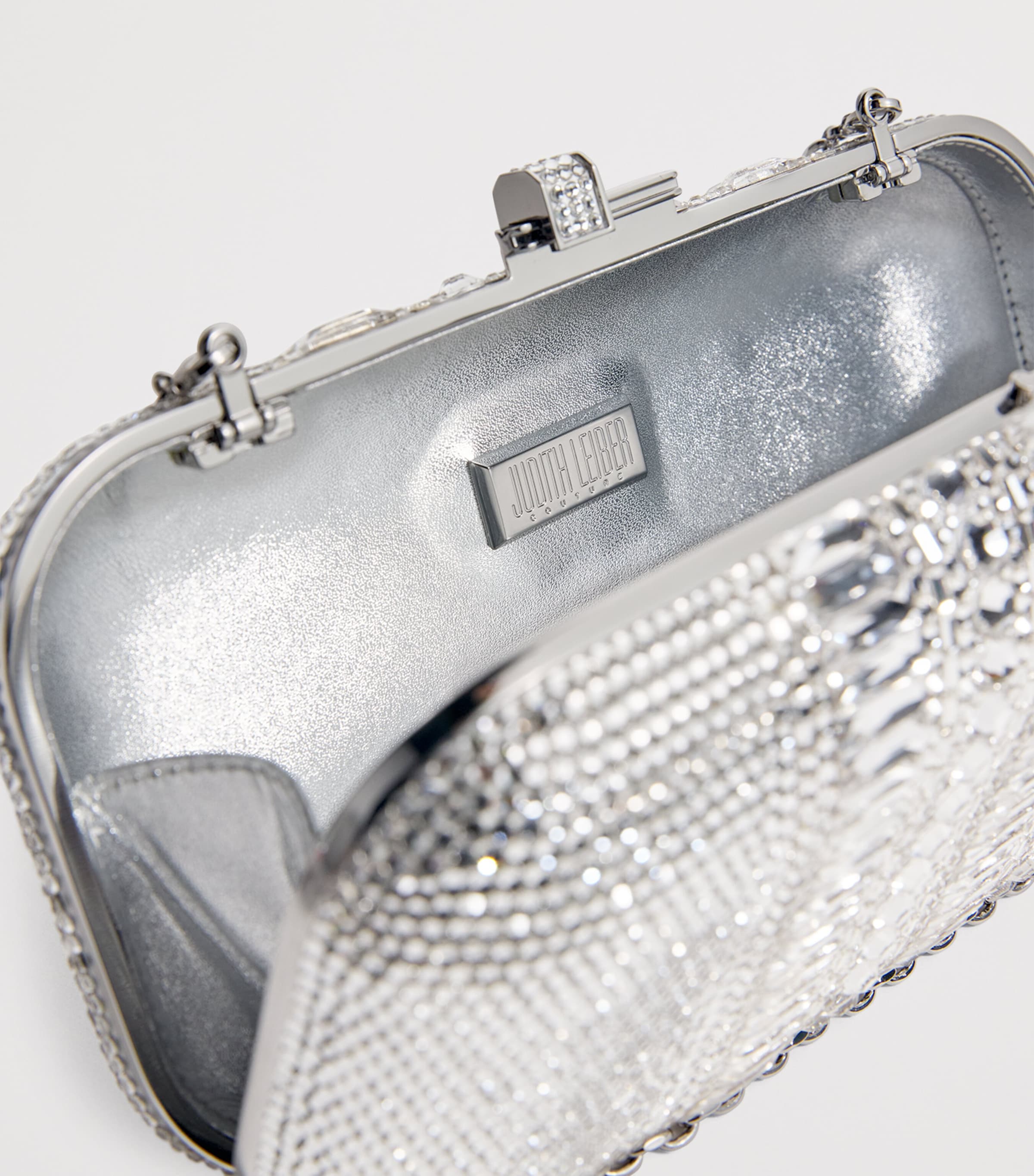 Judith Leiber Crystal-Embellished Long Slide Clutch Bag Srhmt Slvr Rhne Mlti Image 4