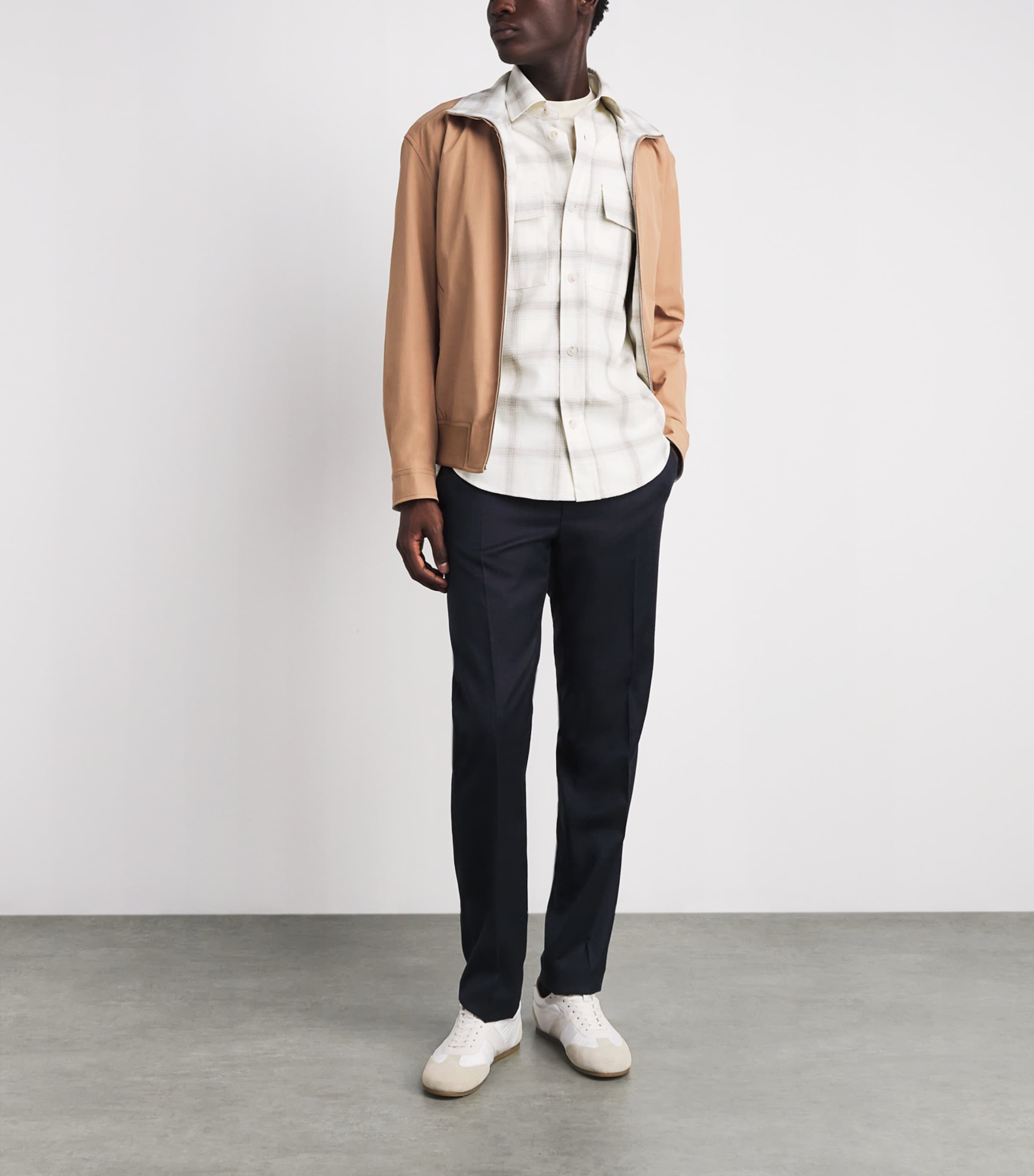 BOSS Mens Virgin Wool-Cotton Check Shirt Open White Image 2