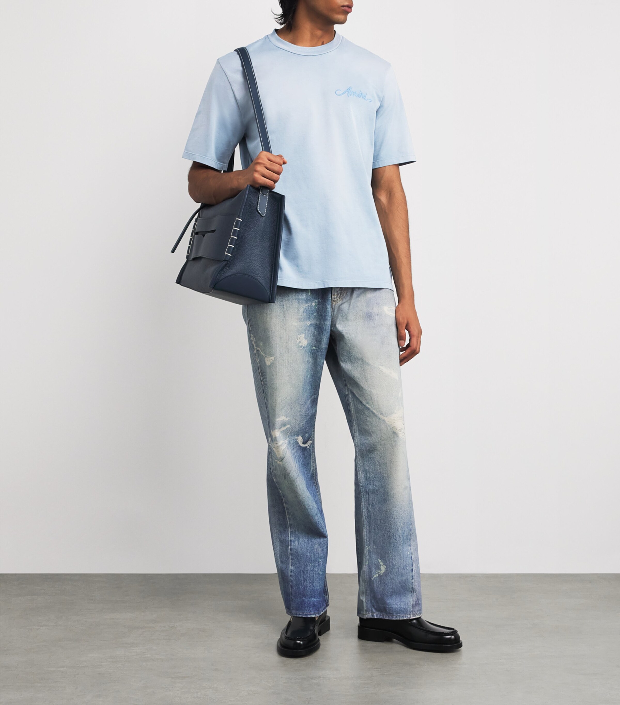 AMIRI Mens Cotton Bandana Patch T-Shirt Ashley Blue Image 2