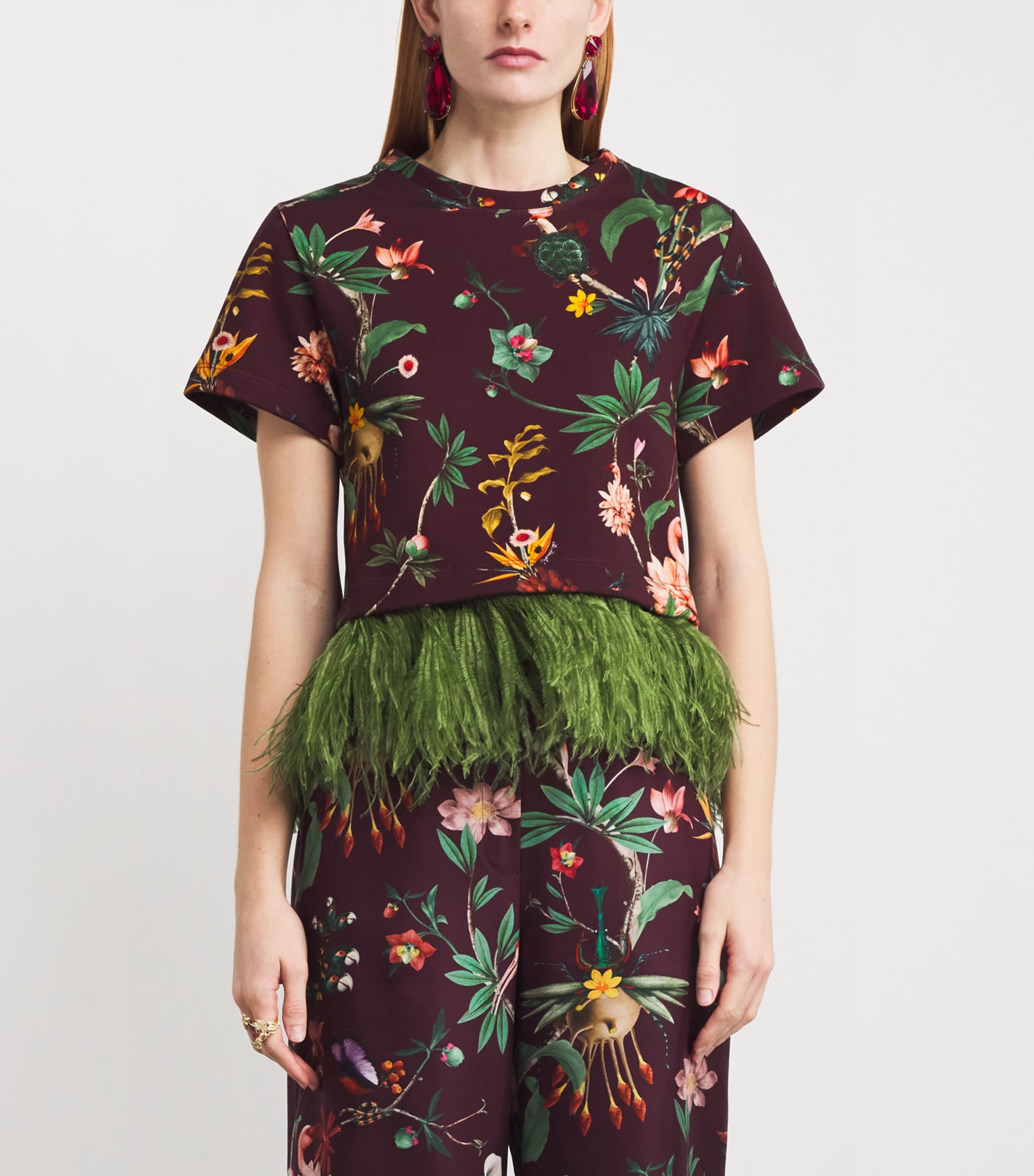 Cotton Feather-Trim Floral Top RE02ZOOFLORA Image 3