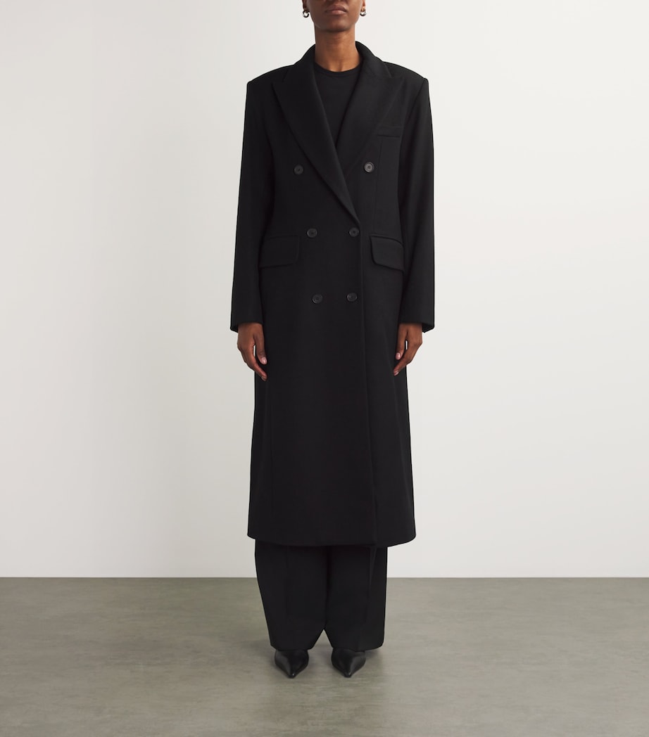 Wool Double-Breasted Coat SOLID BLACK Image 3