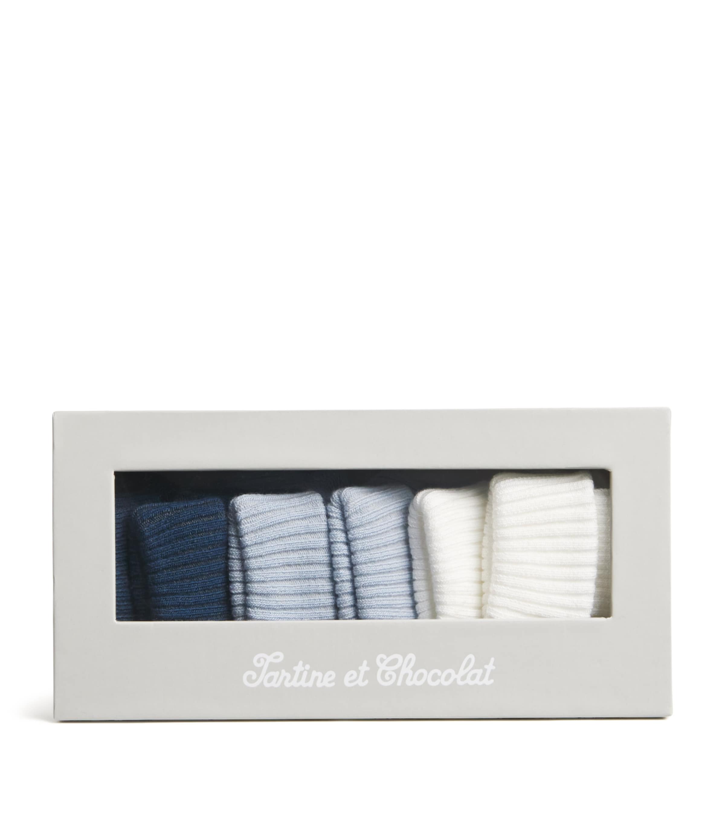 Tartine Et Chocolat Set Of 3 Cotton-blend Knitted Socks In Blue