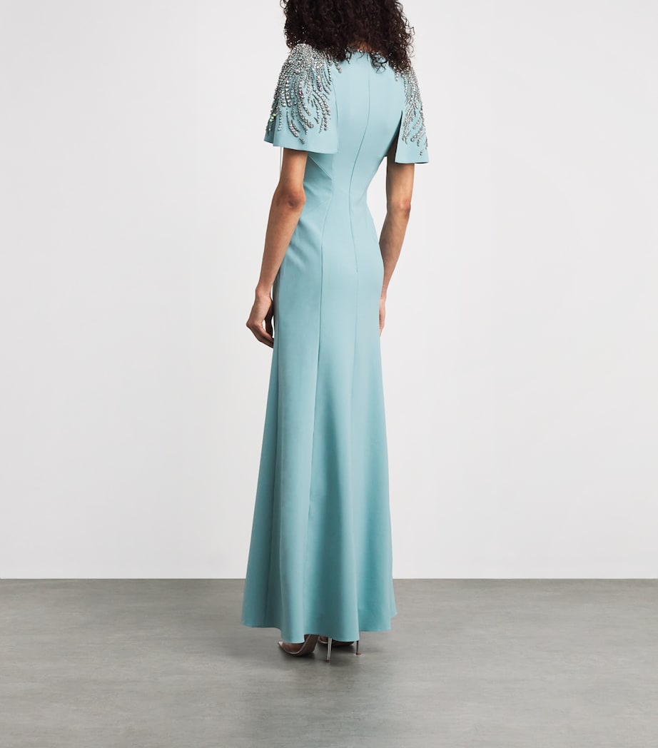 Jenny Packham Womens Embellished Petal Gown Bluebird Image 4