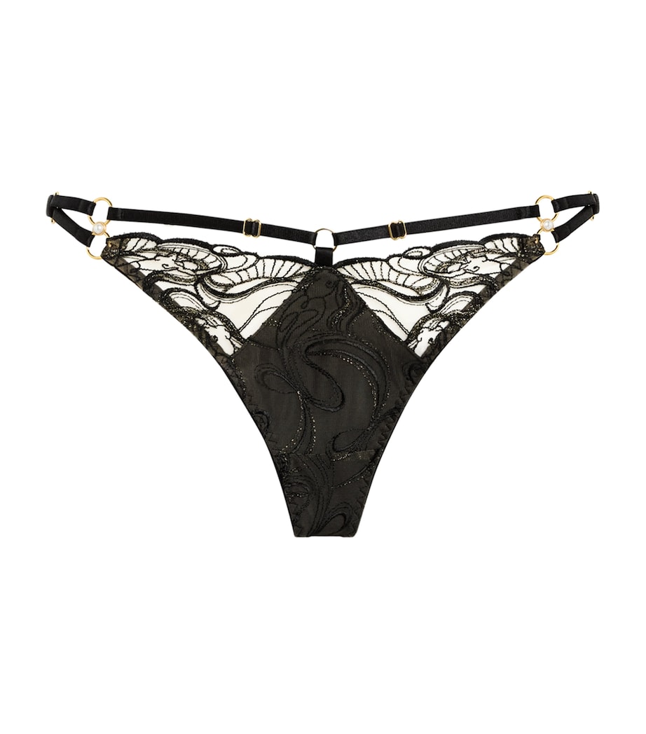 Bordelle Womens Embroidered Pearl Thong Black Image 1