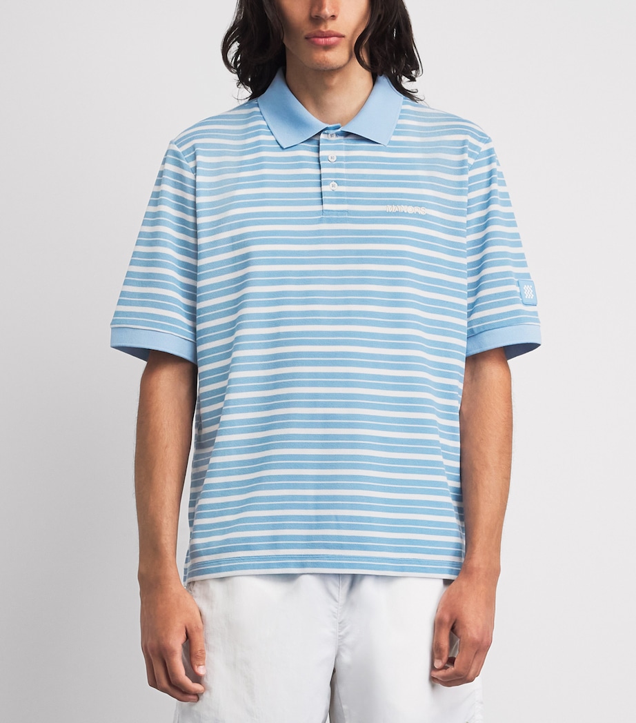 Manors Mens Piqué Stripe GOAT Polo Shirt Sky Blue Image 4