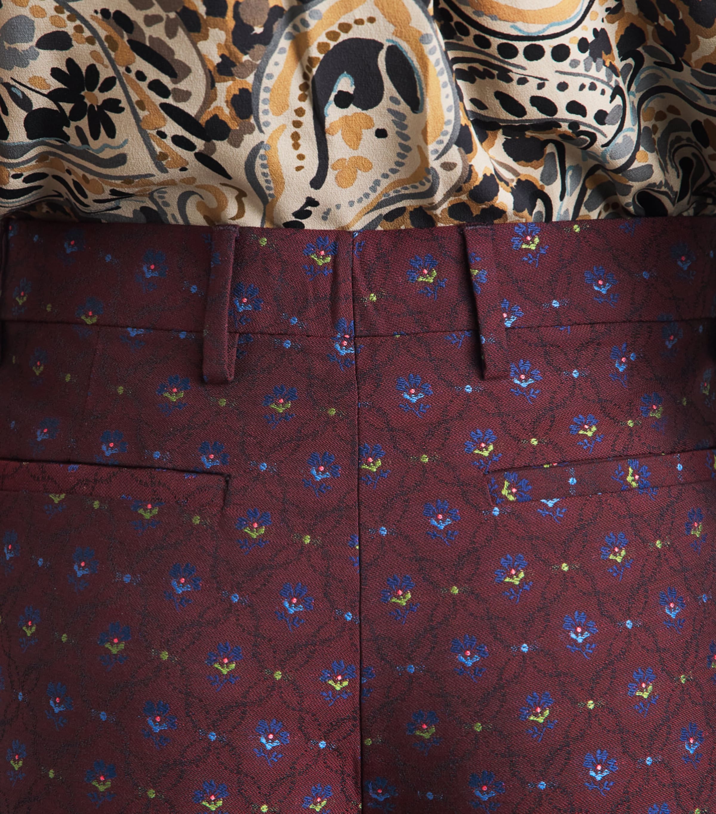 Etro Womens Wool-Cotton Floral Flared Trousers Burgundy Image 3