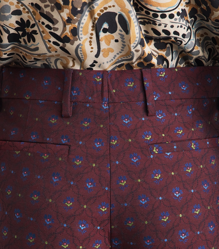 Etro Womens Wool-Cotton Floral Flared Trousers Burgundy Image 3
