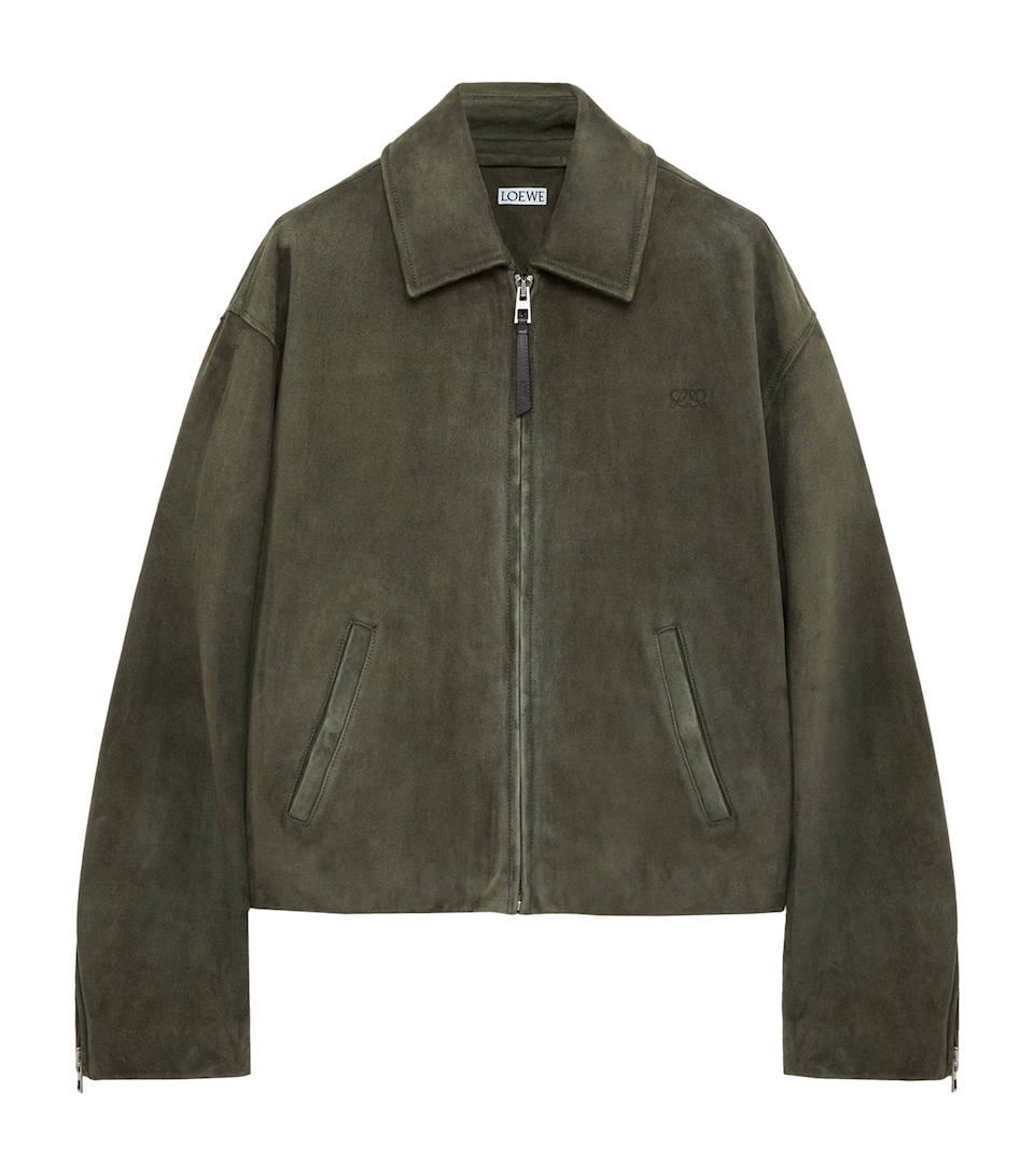 LOEWE Suede Zip-Up Jacket Khaki Green