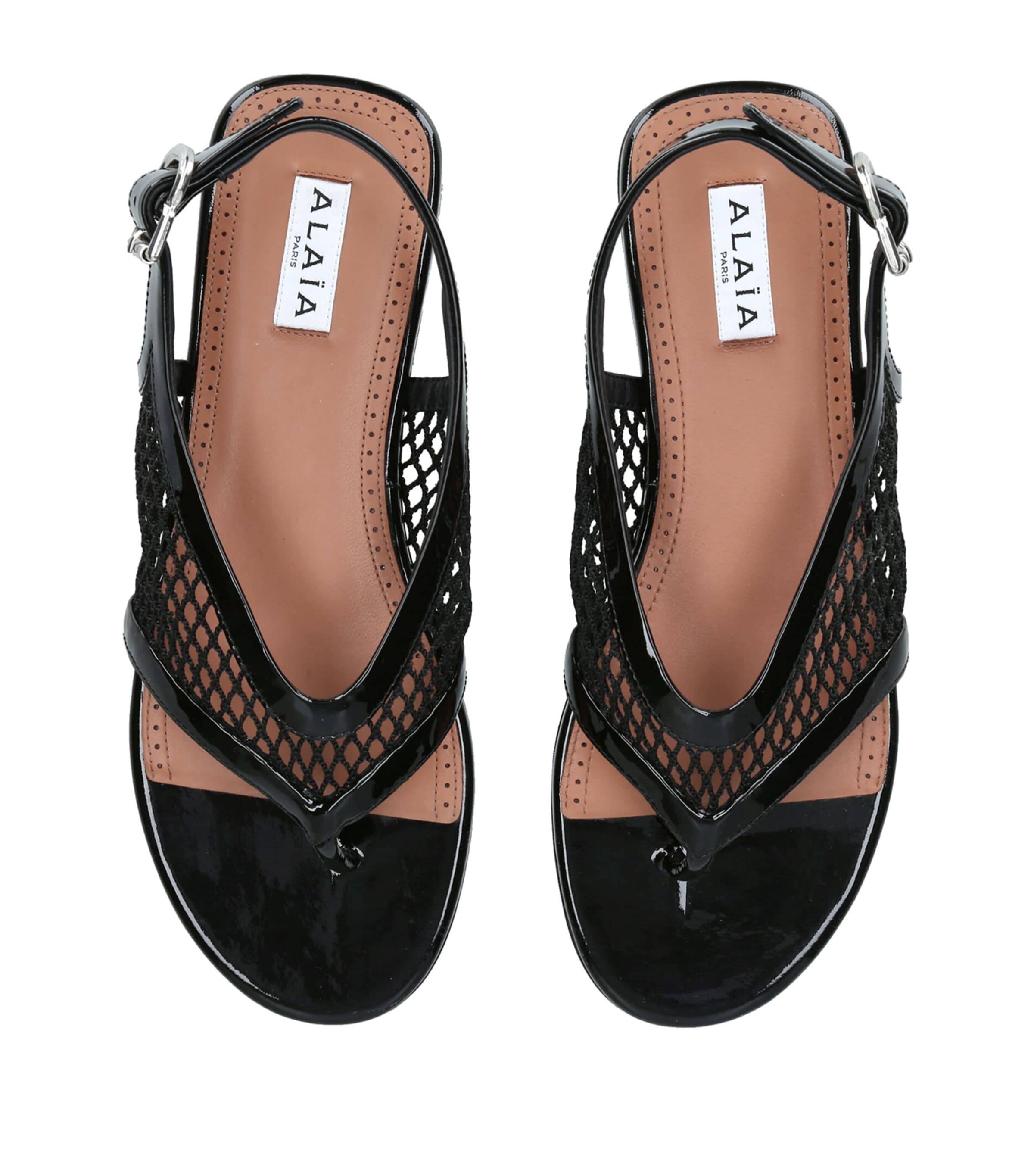 Alaïa Patent Leather Fishnet Sandals Black Image 4