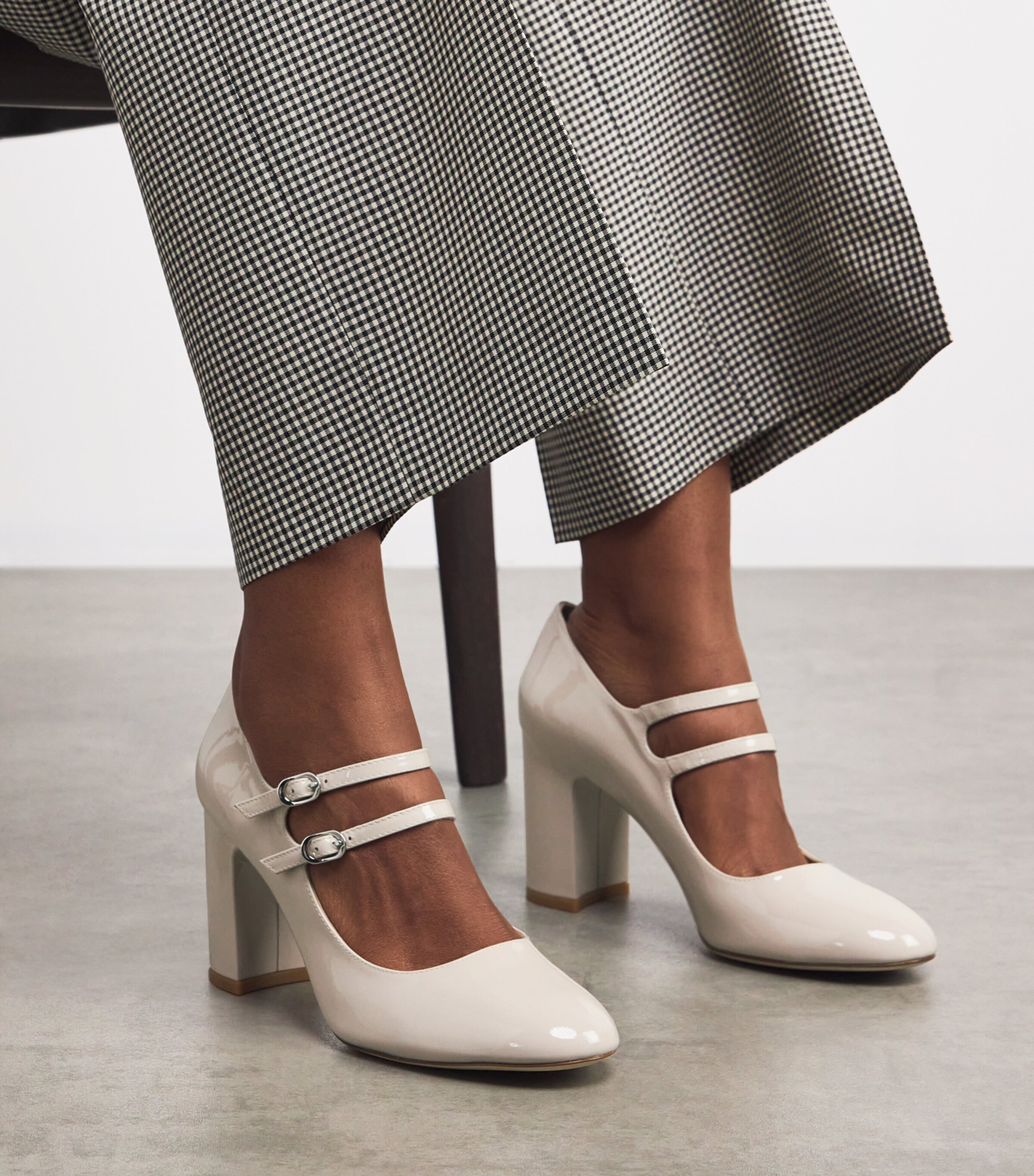 Stuart Weitzman Leather Posh Mary Jane Pumps 85 Bone Image 2
