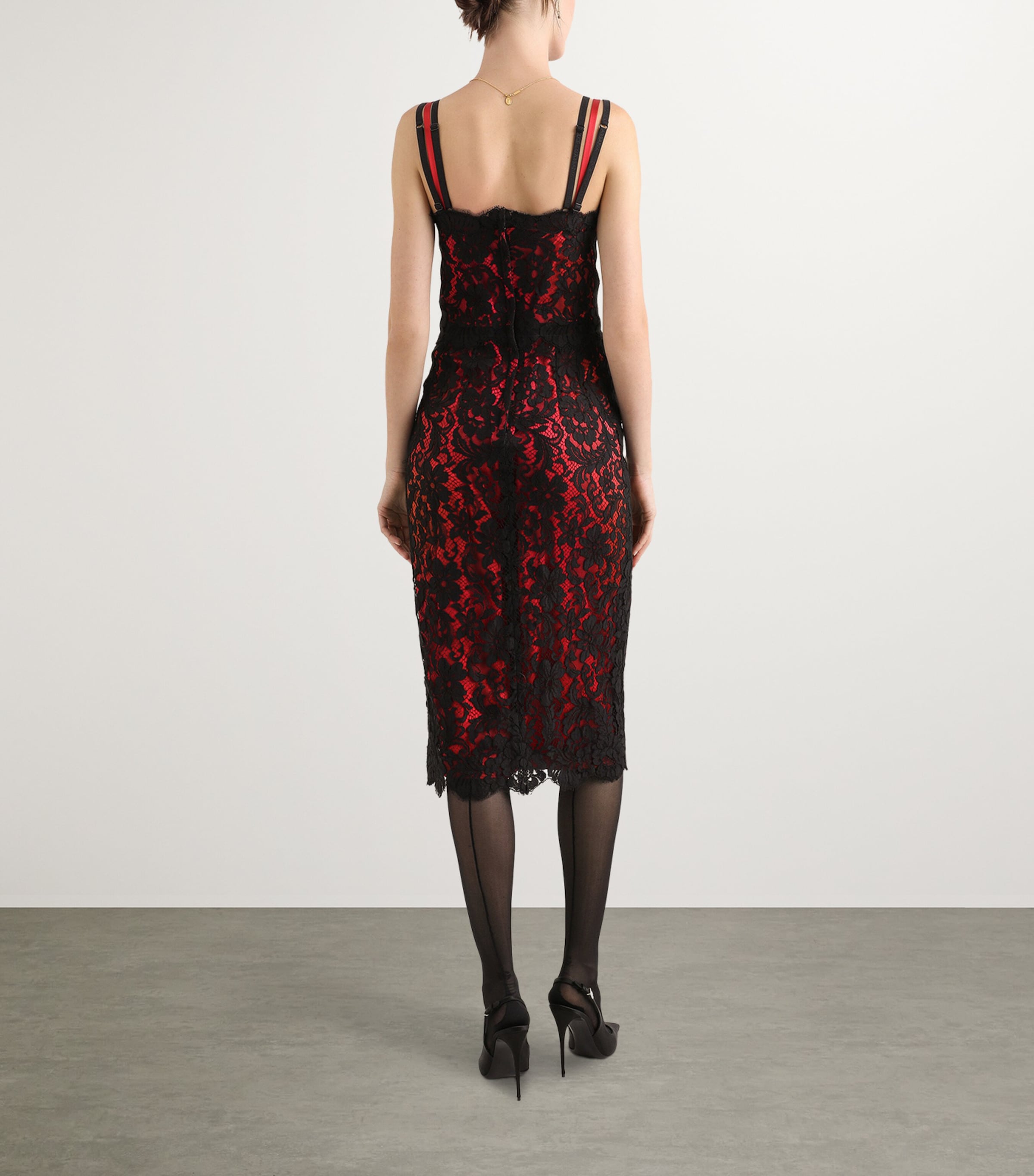 Lace Contrast Slip Dress N0000-BLACK Image 3